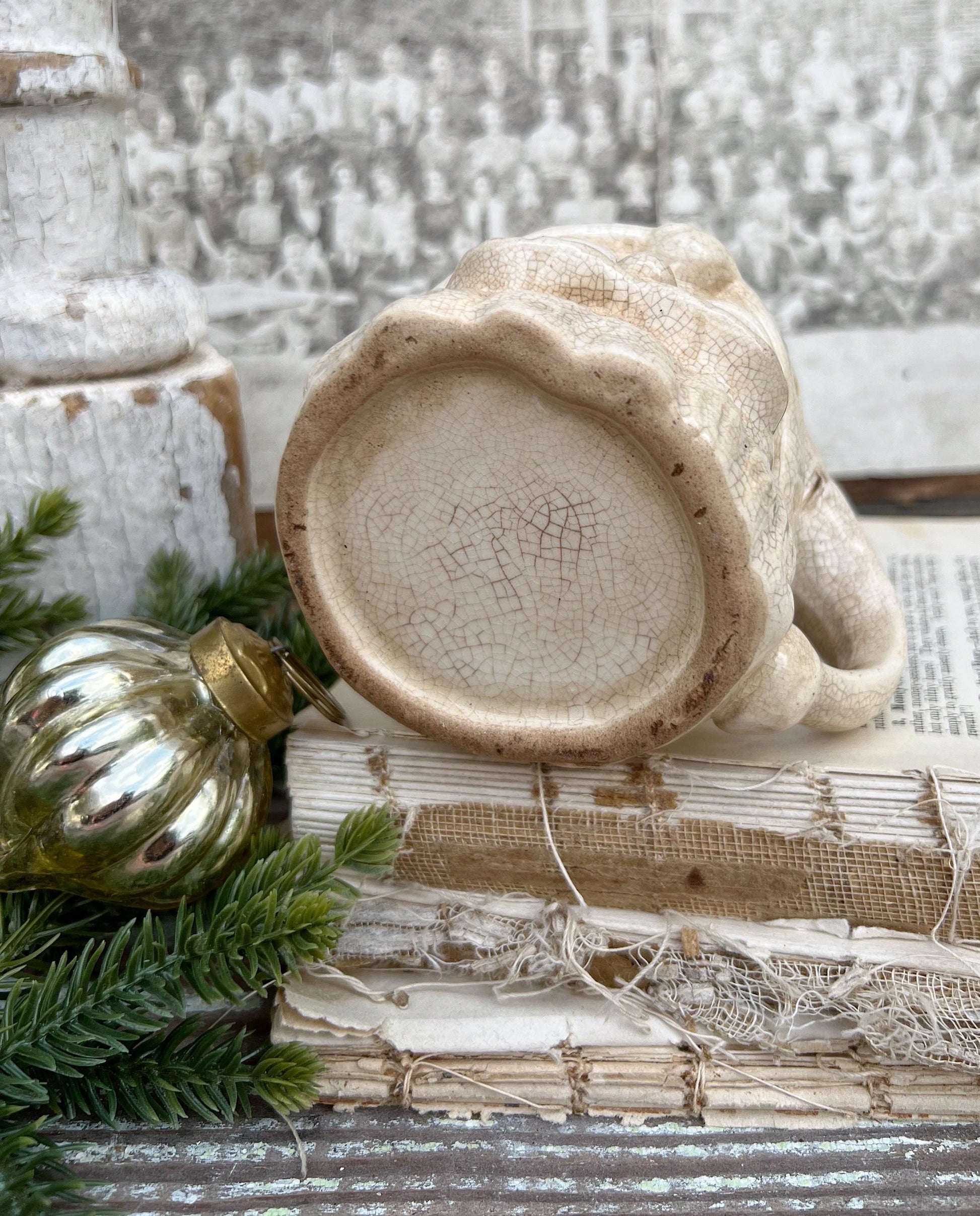 Vintage Ironstone Santa Claus Cup Mug FULL SIZE Creamy White Santa Farmhouse Christmas Decor RARE Japan Crazing Grungy Crazed