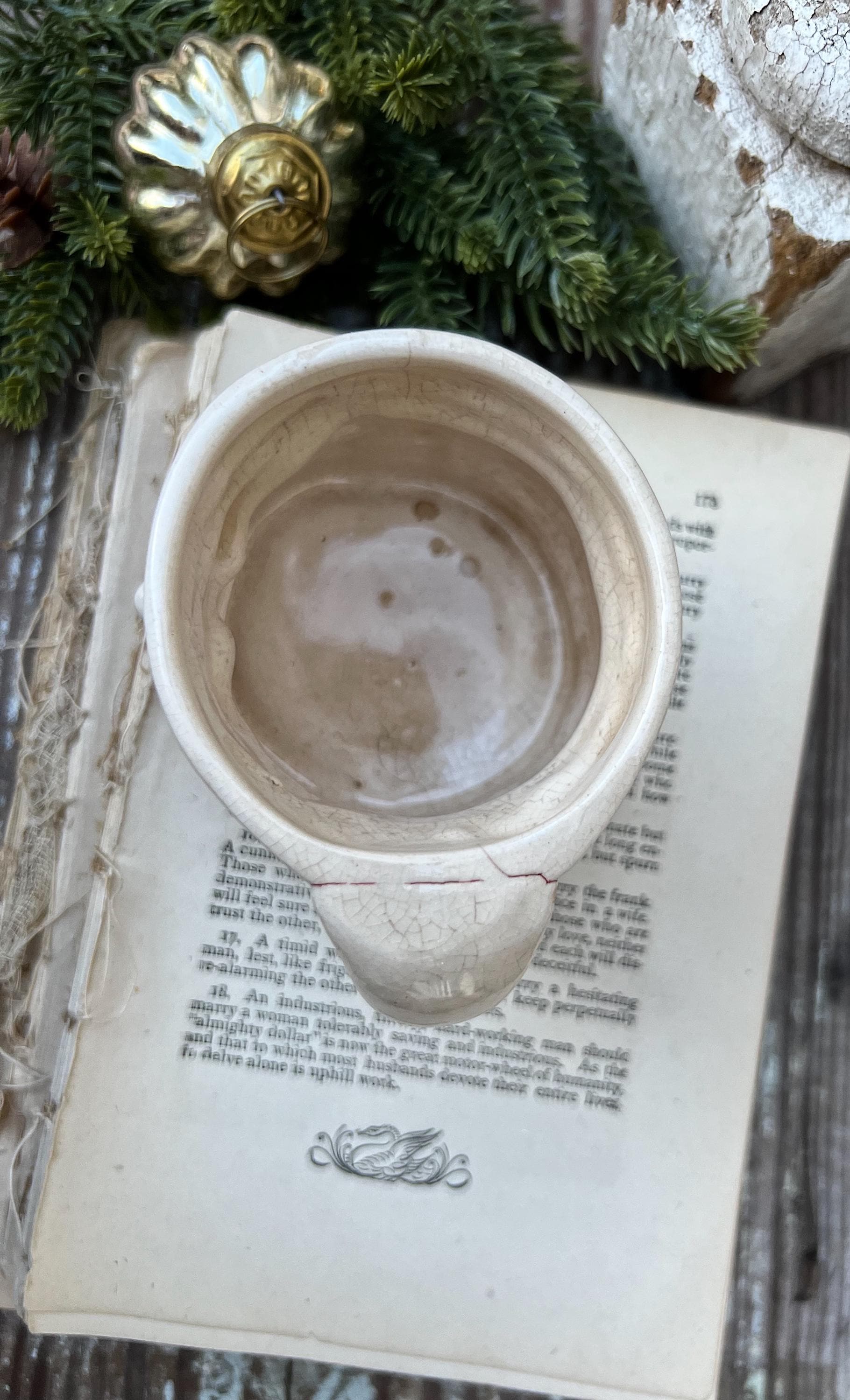 Vintage Ironstone Santa Claus Cup Mug FULL SIZE Creamy White Santa Farmhouse Christmas Decor RARE Japan Crazing Grungy Heavily Crazed