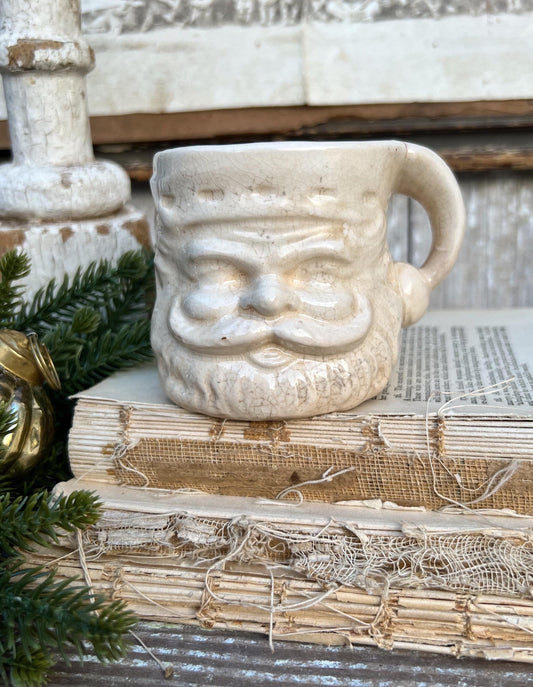 Vintage Ironstone Santa Claus Cup Mug FULL SIZE Creamy White Santa Farmhouse Christmas Decor RARE Japan Crazing Grungy Heavily Crazed