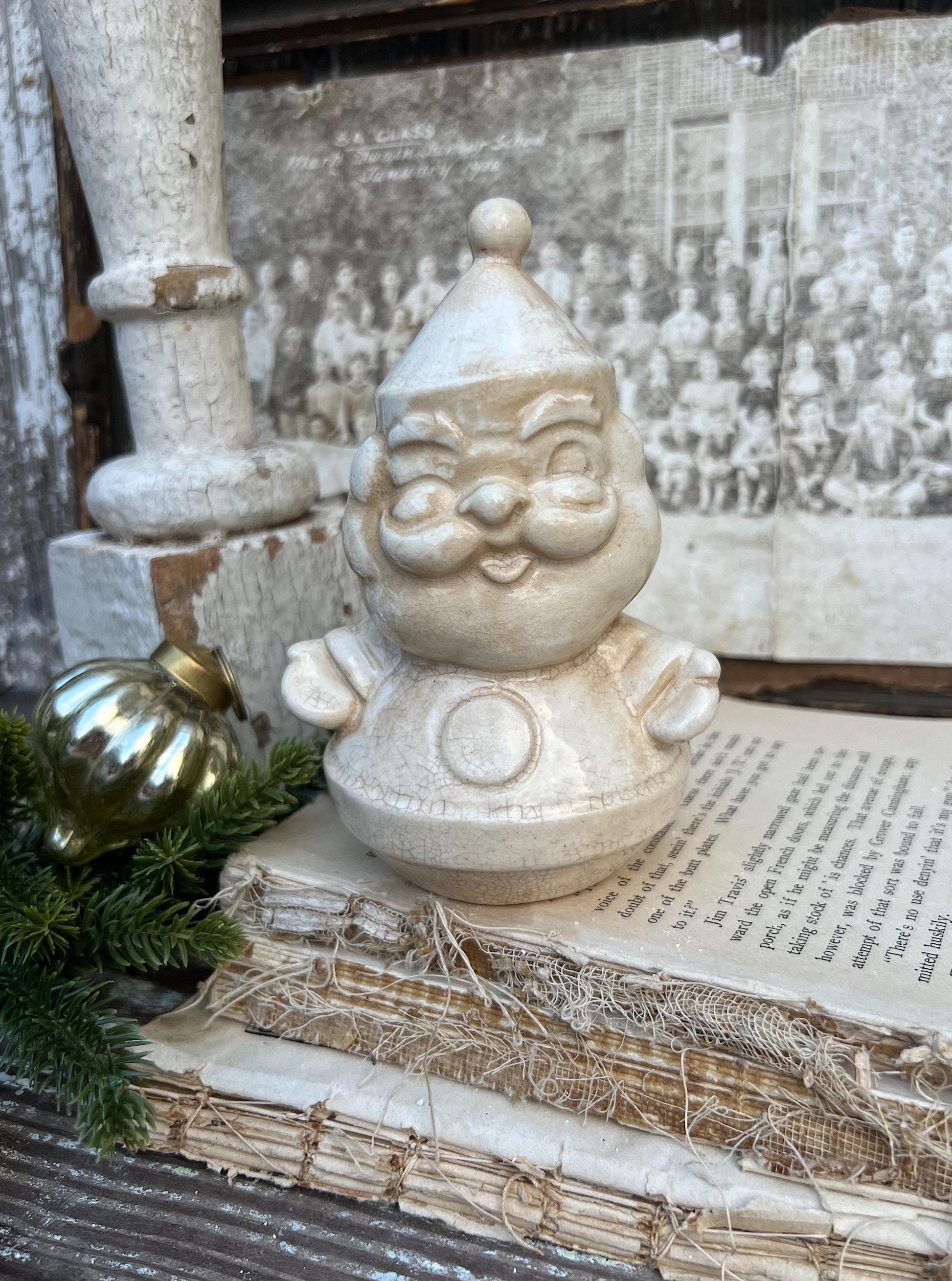 Vintage Ironstone Santa Claus Salt Shaker Creamy WHITE Farmhouse Christmas Decor Stained Crazing HOLT HOWARD 1960