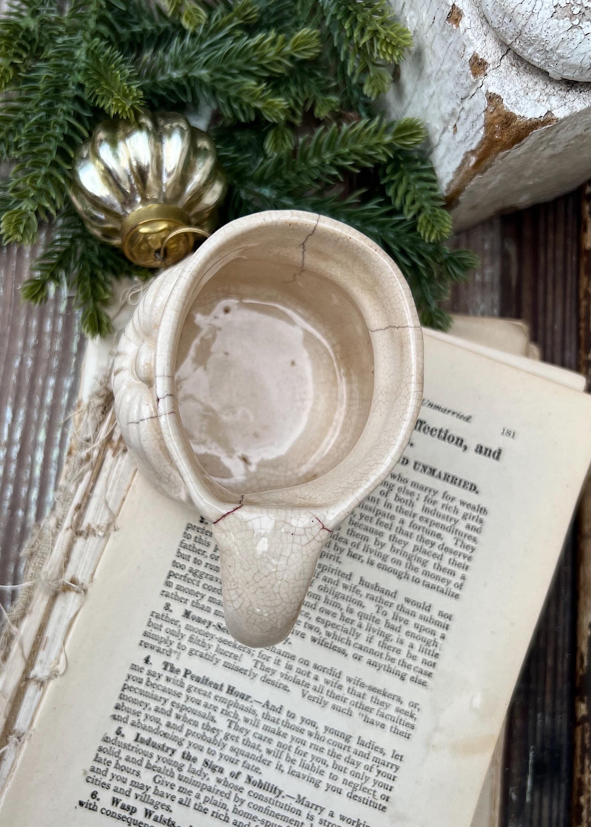 Vintage Ironstone Santa Claus Cup Mug FULL SIZE Cream Santa White Farmhouse Christmas Decor RARE Japan Holt Howard Stained Crazed 1959