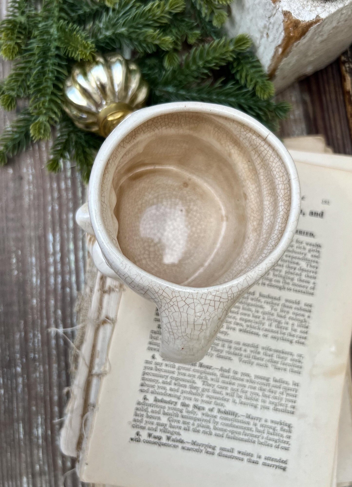 Vintage Ironstone Santa Claus Cup Mug FULL SIZE Creamy White Santa Farmhouse Christmas Decor RARE Japan Crazing Grungy Crazed
