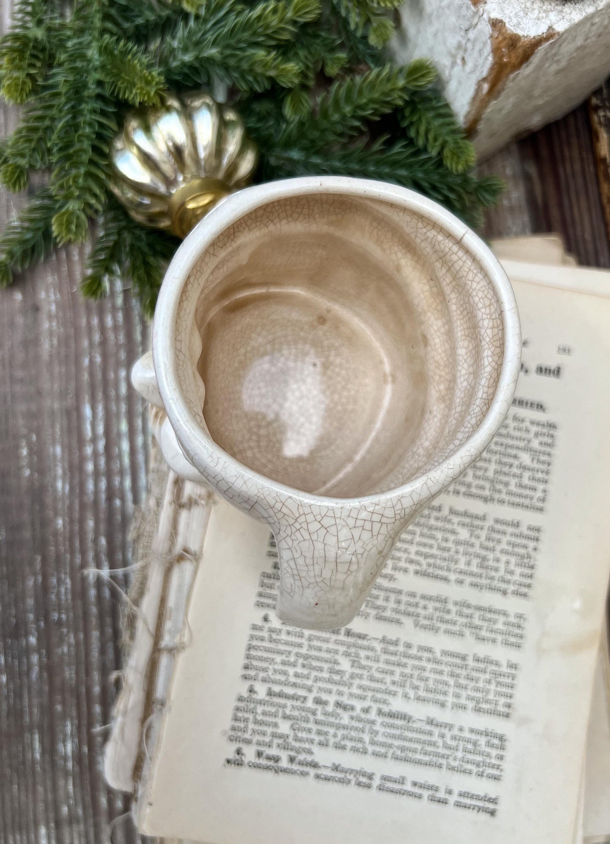 Vintage Ironstone Santa Claus Cup Mug FULL SIZE Creamy White Santa Farmhouse Christmas Decor RARE Japan Crazing Grungy Crazed