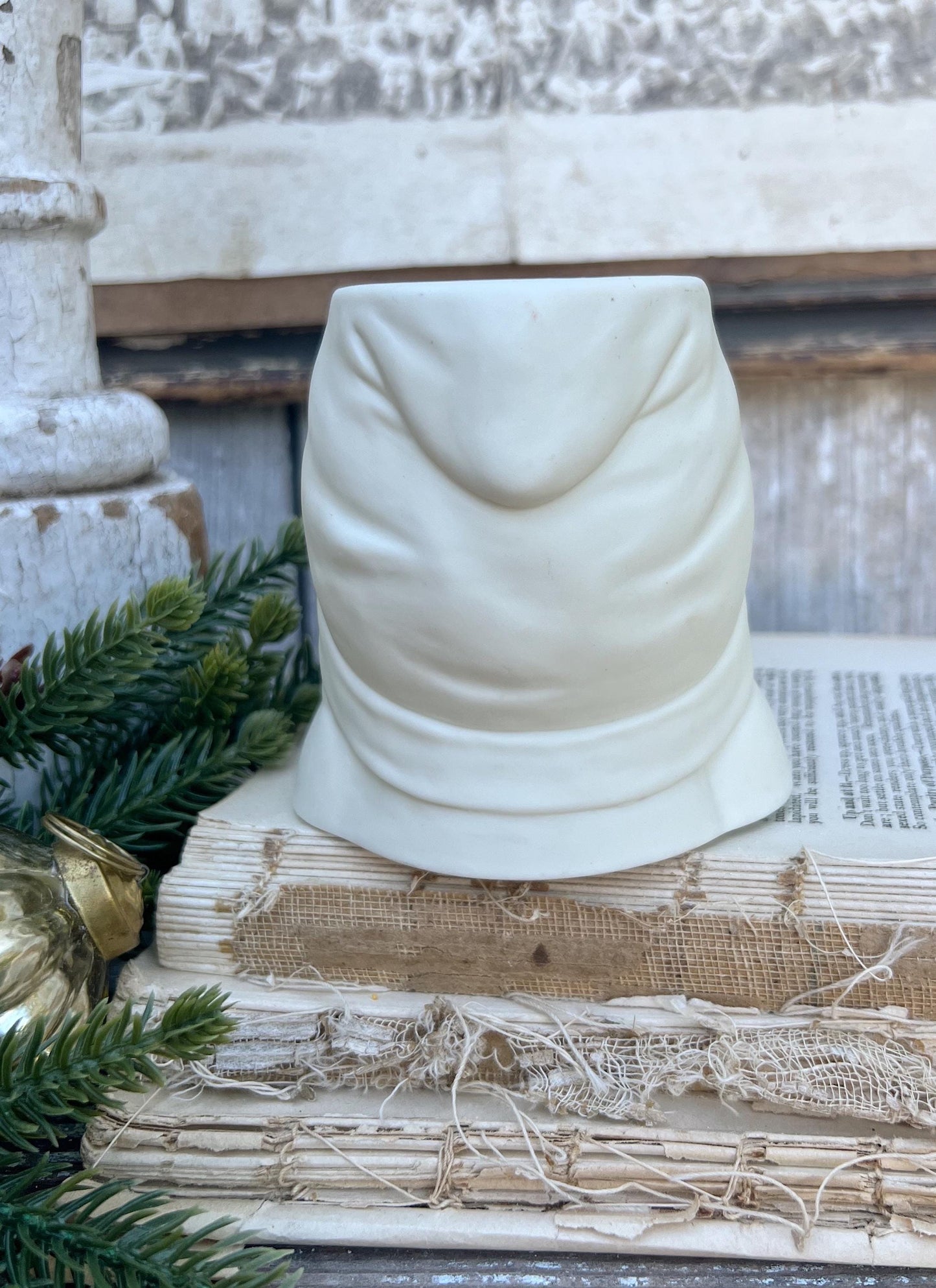 Vintage Santa Claus Face Planter Candle Holder LEFTON Creamy White Santa Farmhouse Christmas Decor