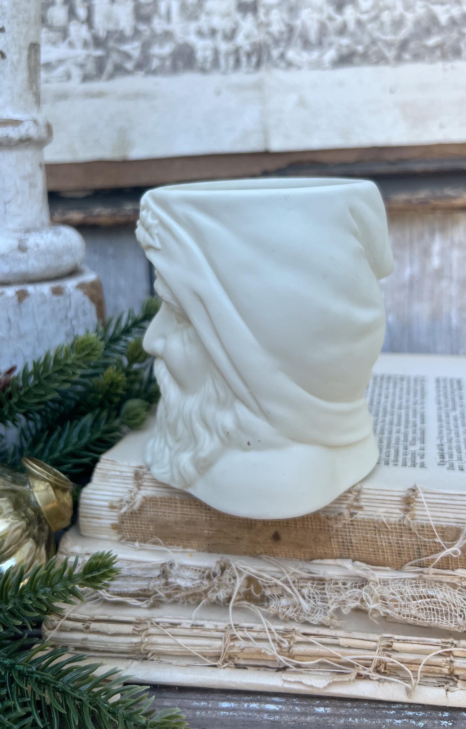 Vintage Santa Claus Face Planter Candle Holder LEFTON Creamy White Santa Farmhouse Christmas Decor