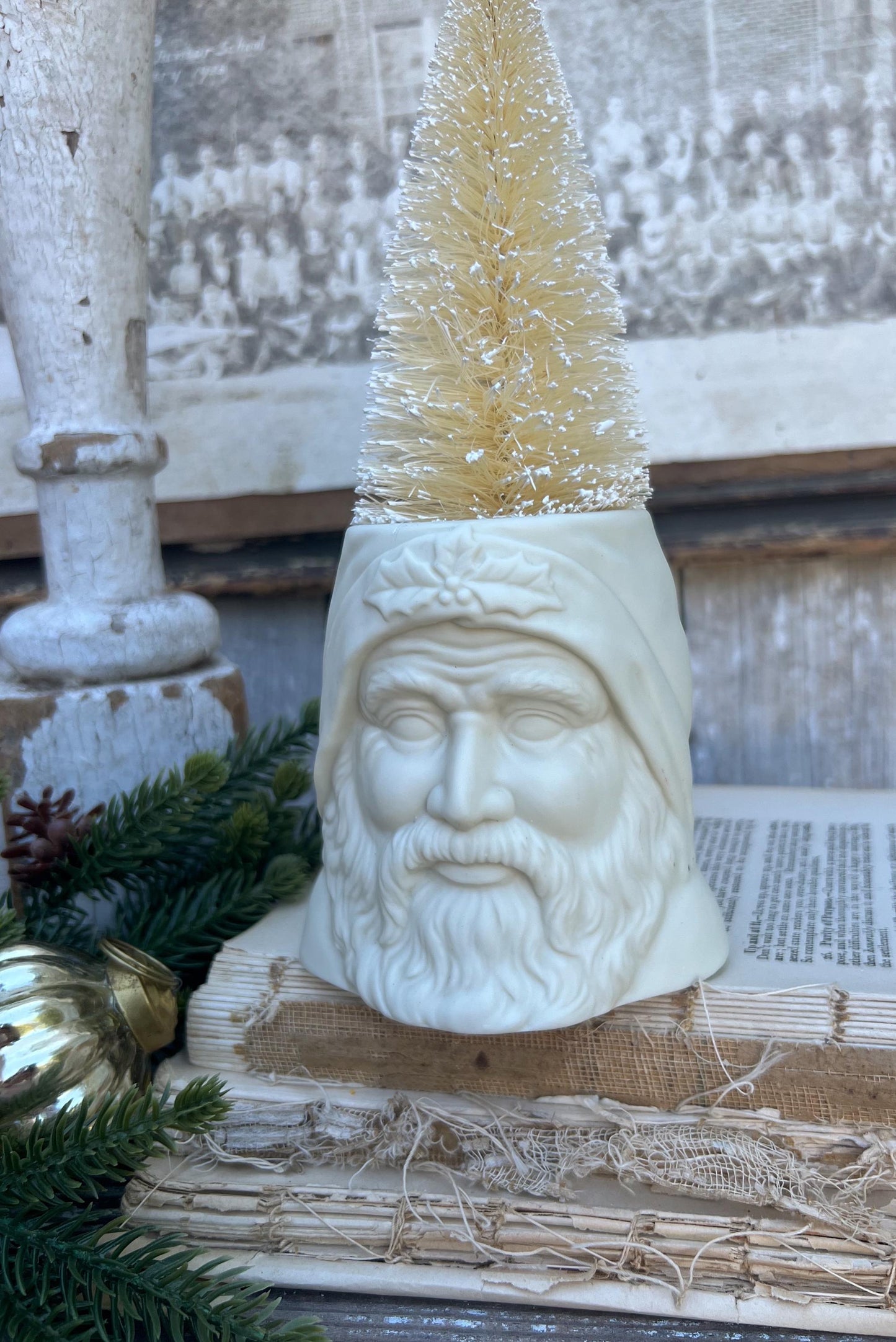 Vintage Santa Claus Face Planter Candle Holder LEFTON Creamy White Santa Farmhouse Christmas Decor