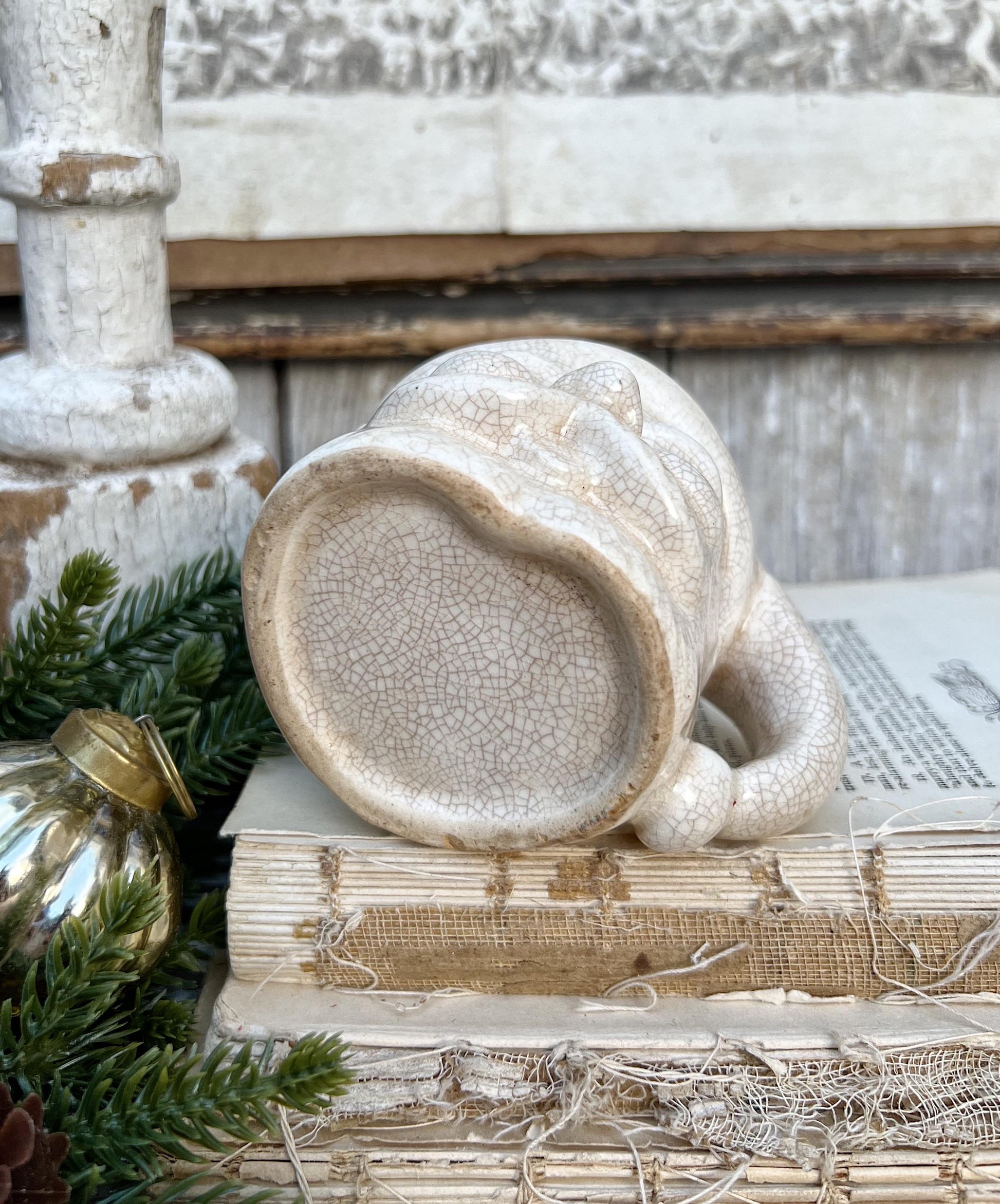 Vintage Ironstone Santa Claus Cup Mug FULL SIZE Creamy White Santa Farmhouse Christmas Decor RARE Japan Crazing Grungy Crazed