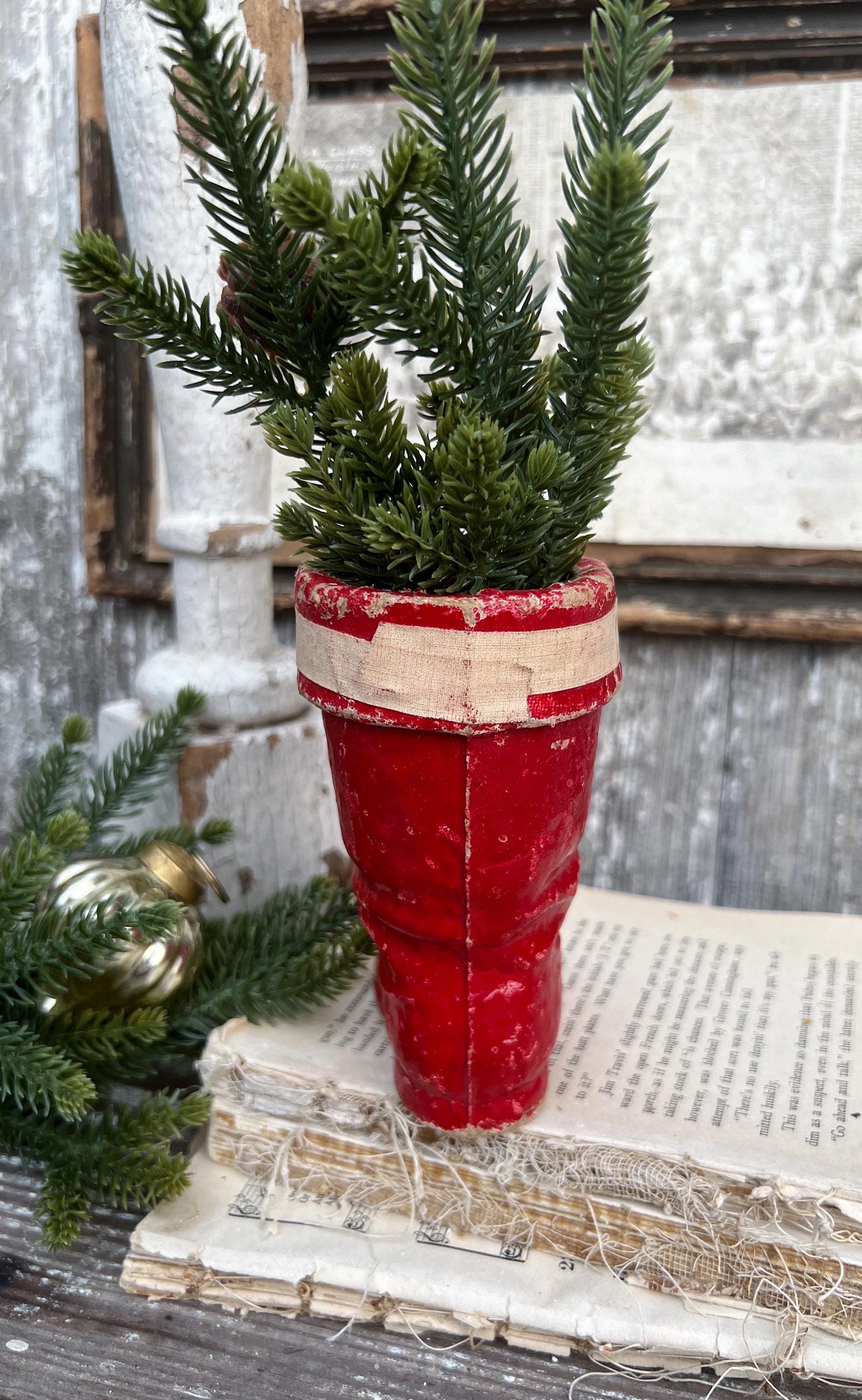 Vintage RED SANTA BOOT Planter Paper Mache Container Farmhouse Christmas Decor Retro