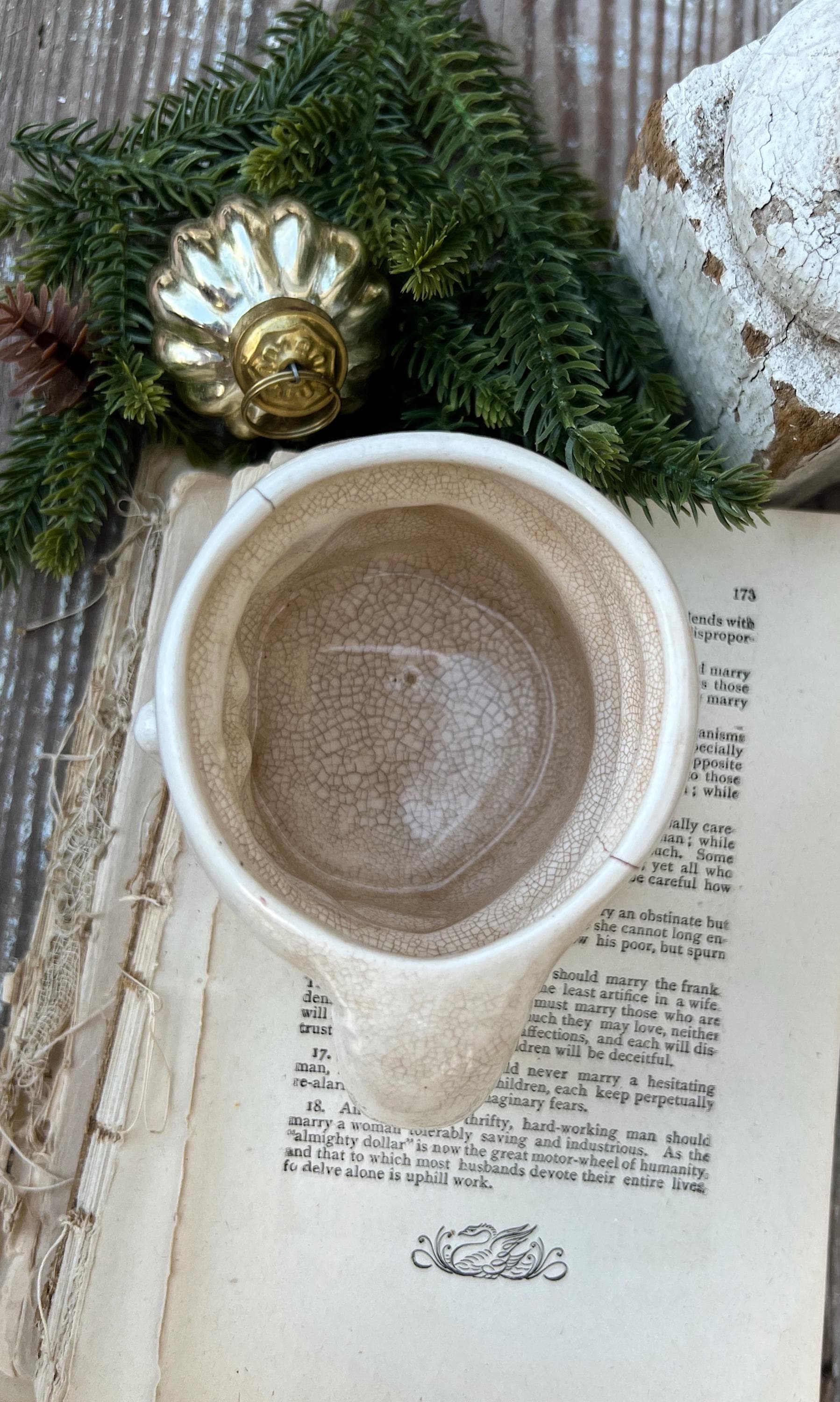 Vintage Ironstone Santa Claus Cup Mug FULL SIZE Creamy White Santa Farmhouse Christmas Decor RARE Japan Crazing Grungy Crazed
