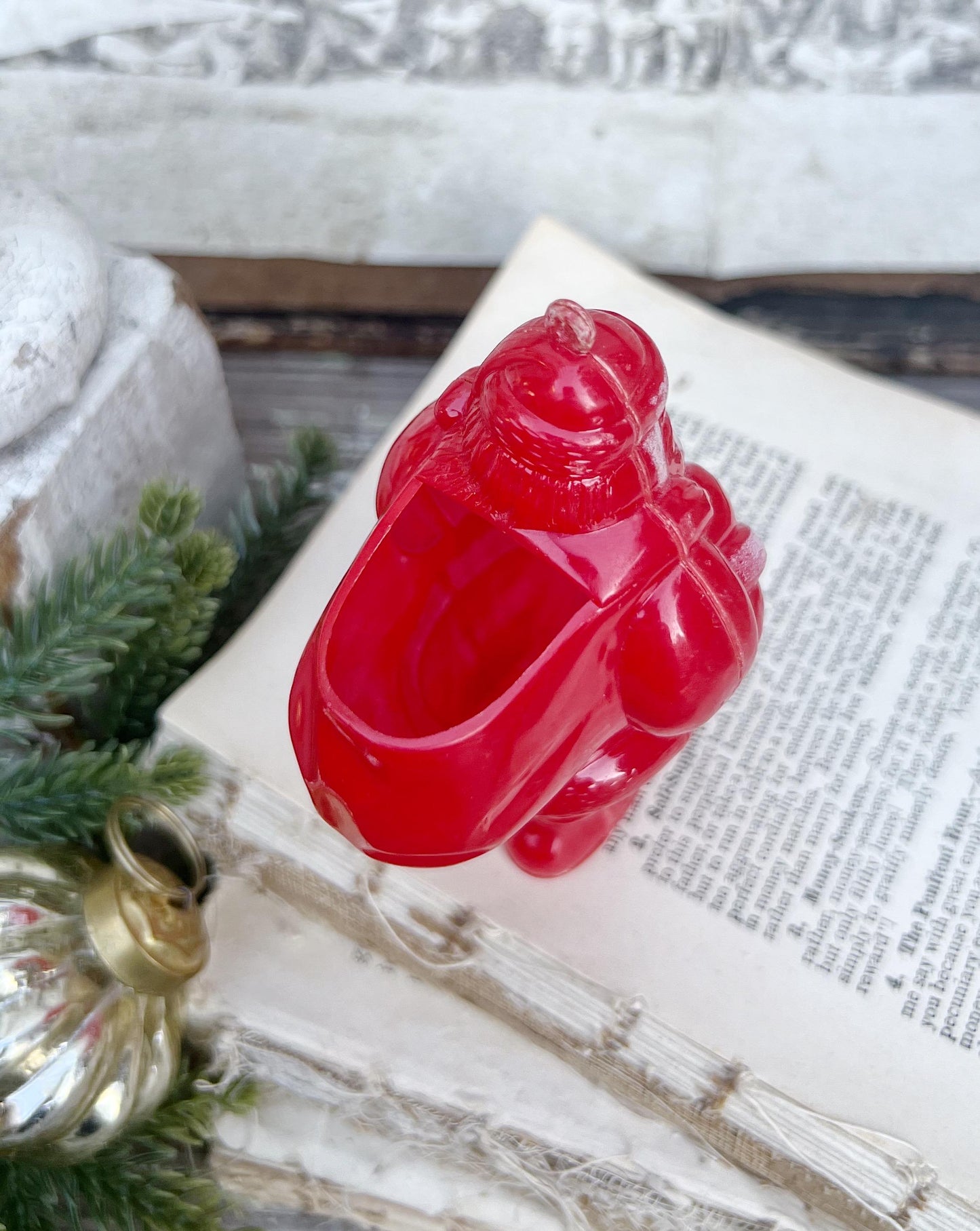 Vintage Santa Claus Candy Holder Dispenser Fillable Treat RED Farmhouse Christmas Retro Decor MCM Plastic