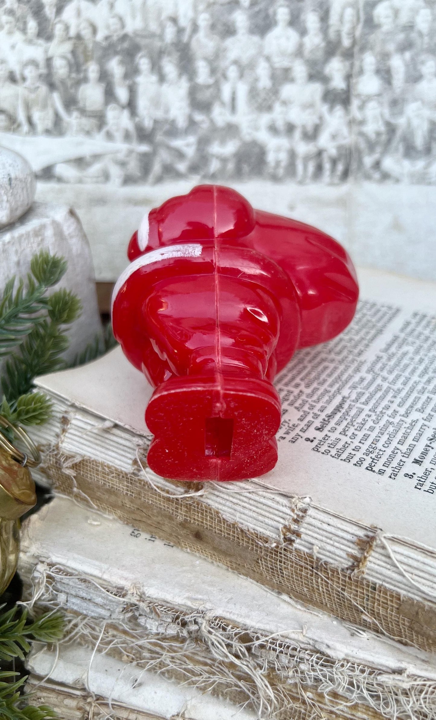 Vintage Santa Claus Candy Holder Dispenser Fillable Treat RED Farmhouse Christmas Retro Decor MCM Plastic