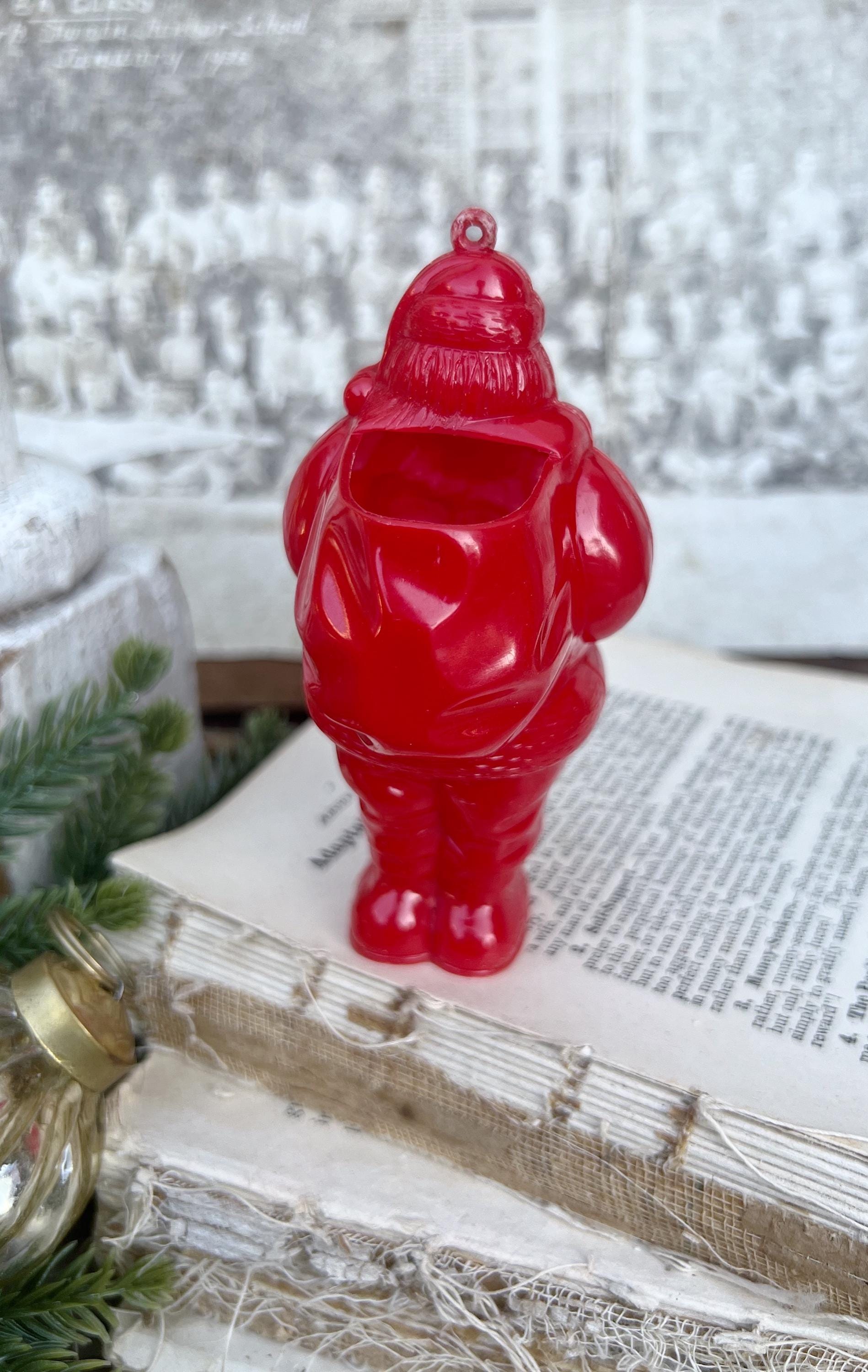Vintage Santa Claus Candy Holder Dispenser Fillable Treat RED Farmhouse Christmas Retro Decor MCM Plastic