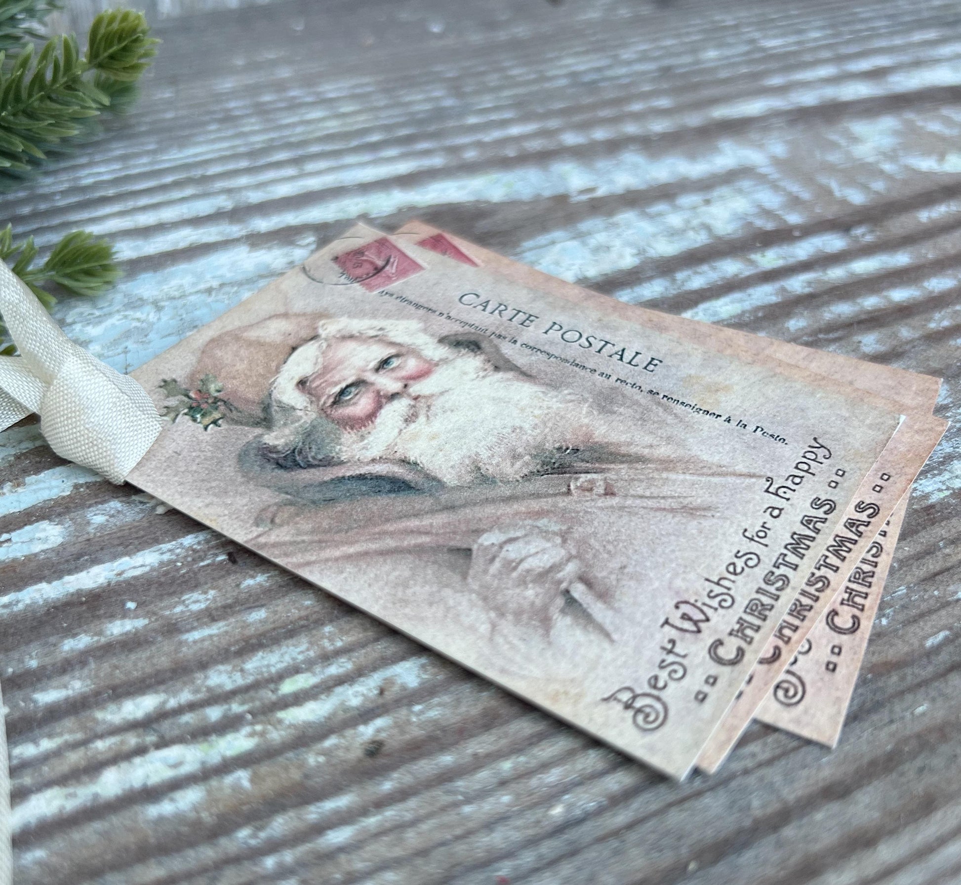 SANTA POST CARD Christmas Vintage Gift Tags Farmhouse Christmas Decor Card French Shabby Gift Wrap Father Christmas