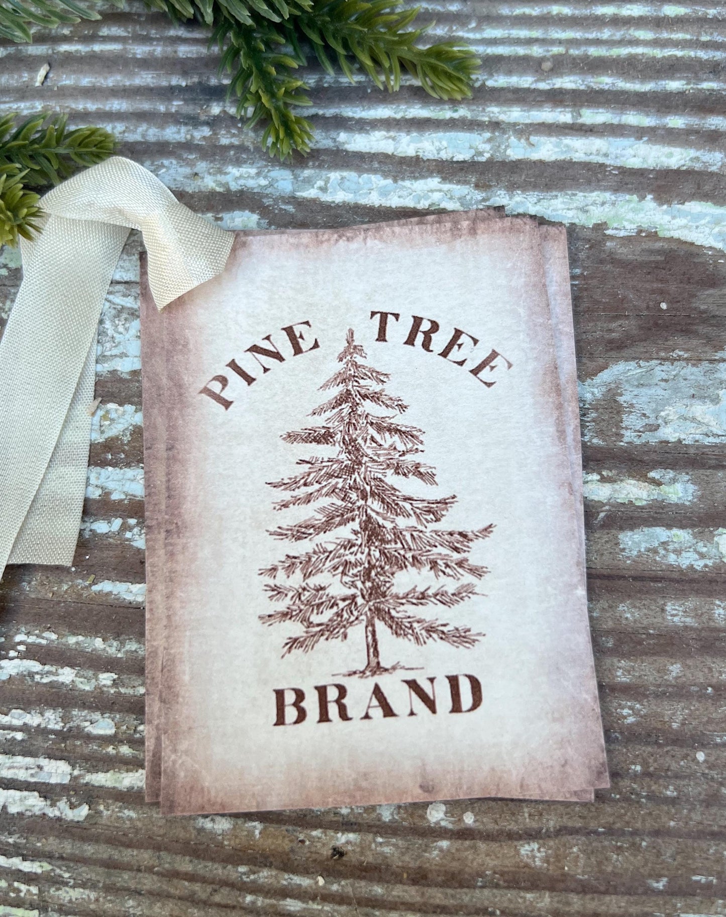 Christmas Vintage Gift Tags PINE TREE BRAND Farmhouse Christmas Decor Card French Shabby Gift Wrap