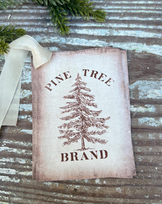 Christmas Vintage Gift Tags PINE TREE BRAND Farmhouse Christmas Decor Card French Shabby Gift Wrap