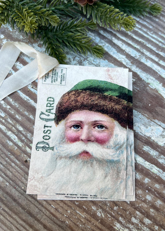 SANTA Christmas Vintage Gift Tags Green Post Card Farmhouse Christmas Decor Card French Shabby Gift Wrap