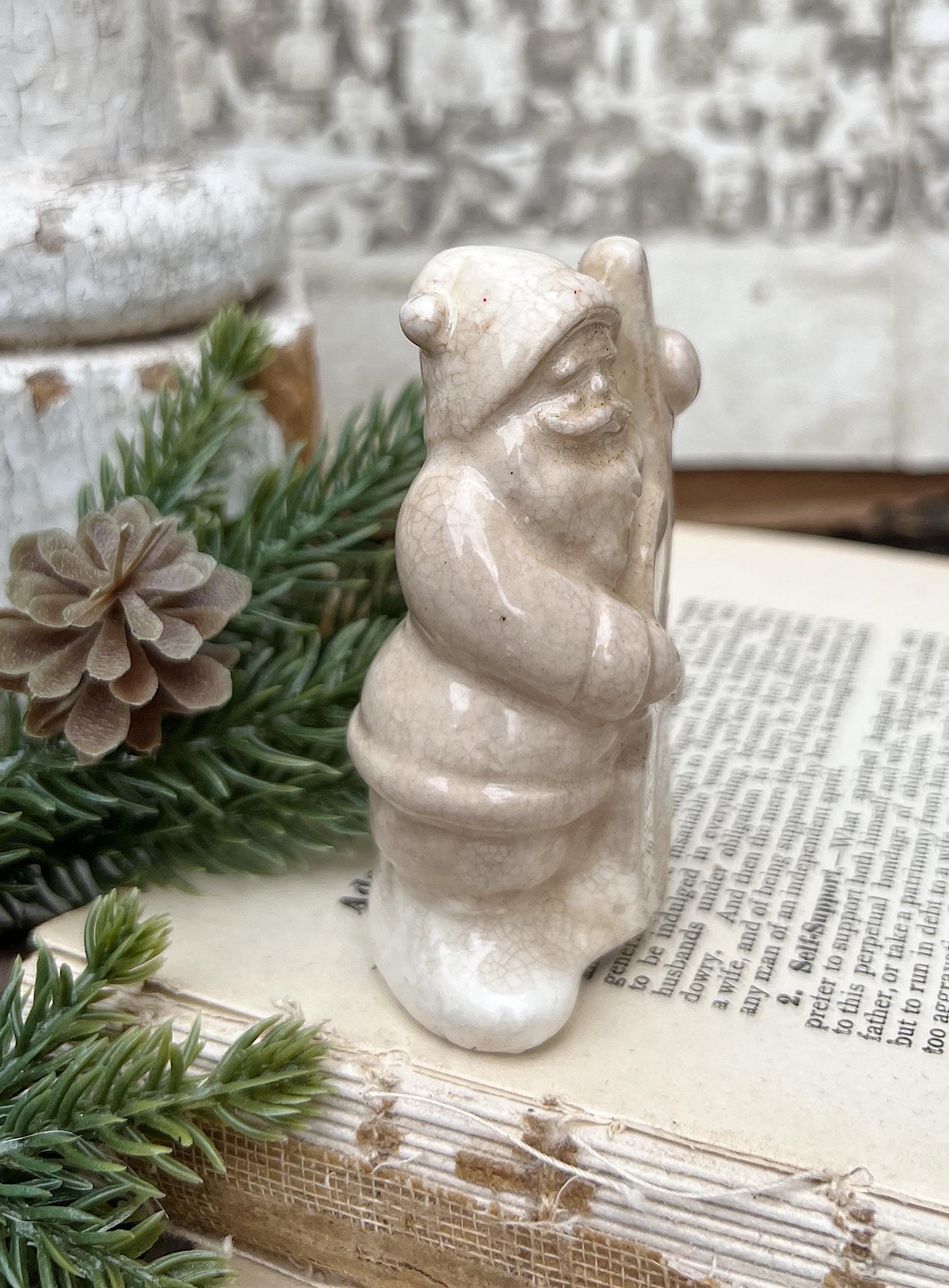 Vintage Ironstone Santa Claus Salt Shaker Creamy WHITE Farmhouse Christmas Decor BASE Stained Crazing