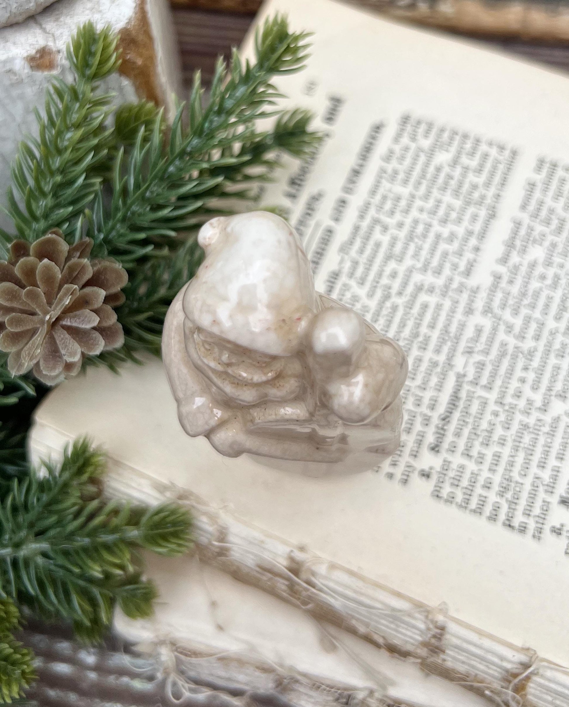 Vintage Ironstone Santa Claus Salt Shaker Creamy WHITE Farmhouse Christmas Decor BASE Stained Crazing