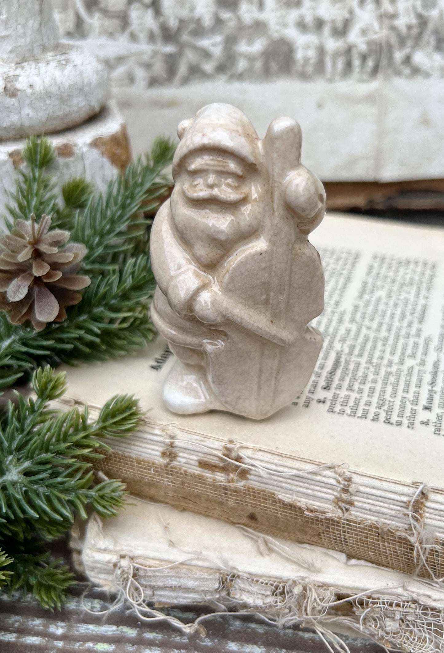 Vintage Ironstone Santa Claus Salt Shaker Creamy WHITE Farmhouse Christmas Decor BASE Stained Crazing