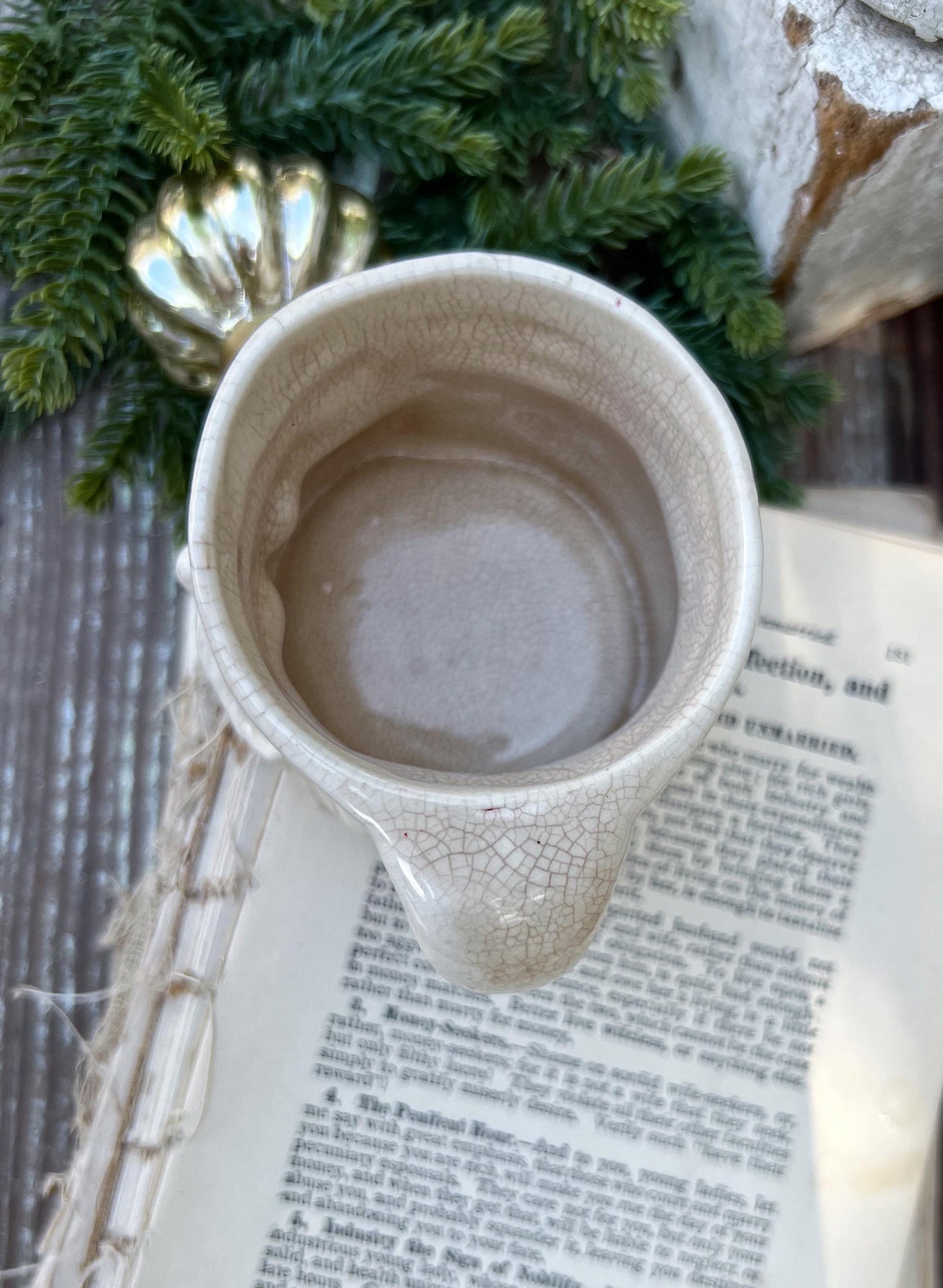 Vintage Ironstone Santa Claus Cup Mug FULL SIZE Creamy White Santa Farmhouse Christmas Decor RARE Japan Crazing Grungy Heavily Crazed