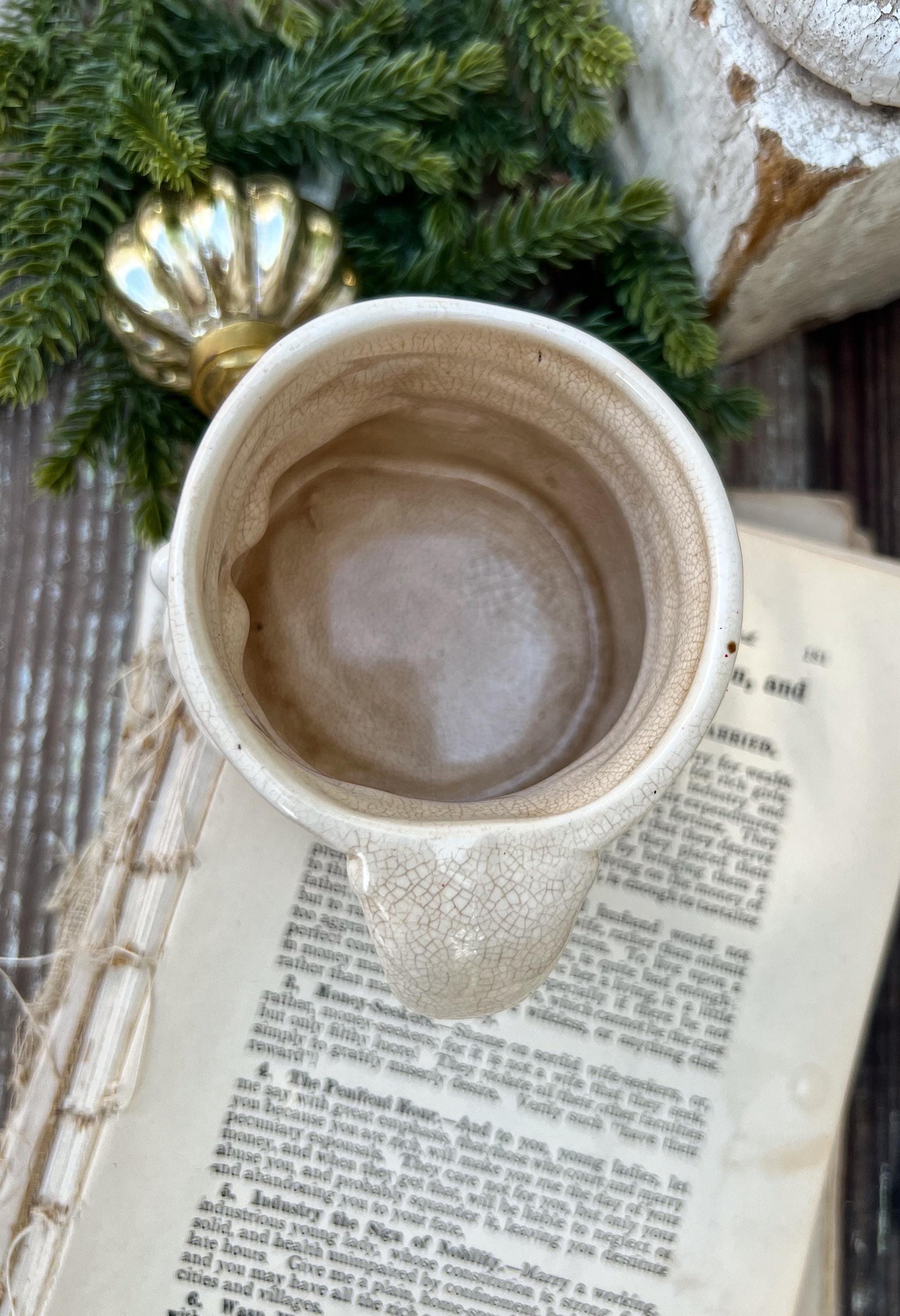 Vintage Ironstone Santa Claus Cup Mug FULL SIZE Creamy White Santa Farmhouse Christmas Decor RARE Japan Crazing Grungy Heavily Crazed
