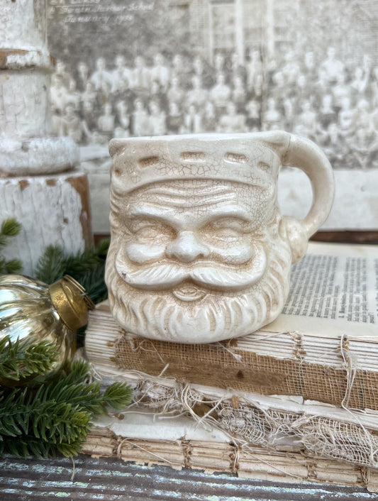 Vintage Ironstone Santa Claus Cup Mug FULL SIZE Creamy White Santa Farmhouse Christmas Decor RARE Japan Crazing Grungy Heavily Crazed