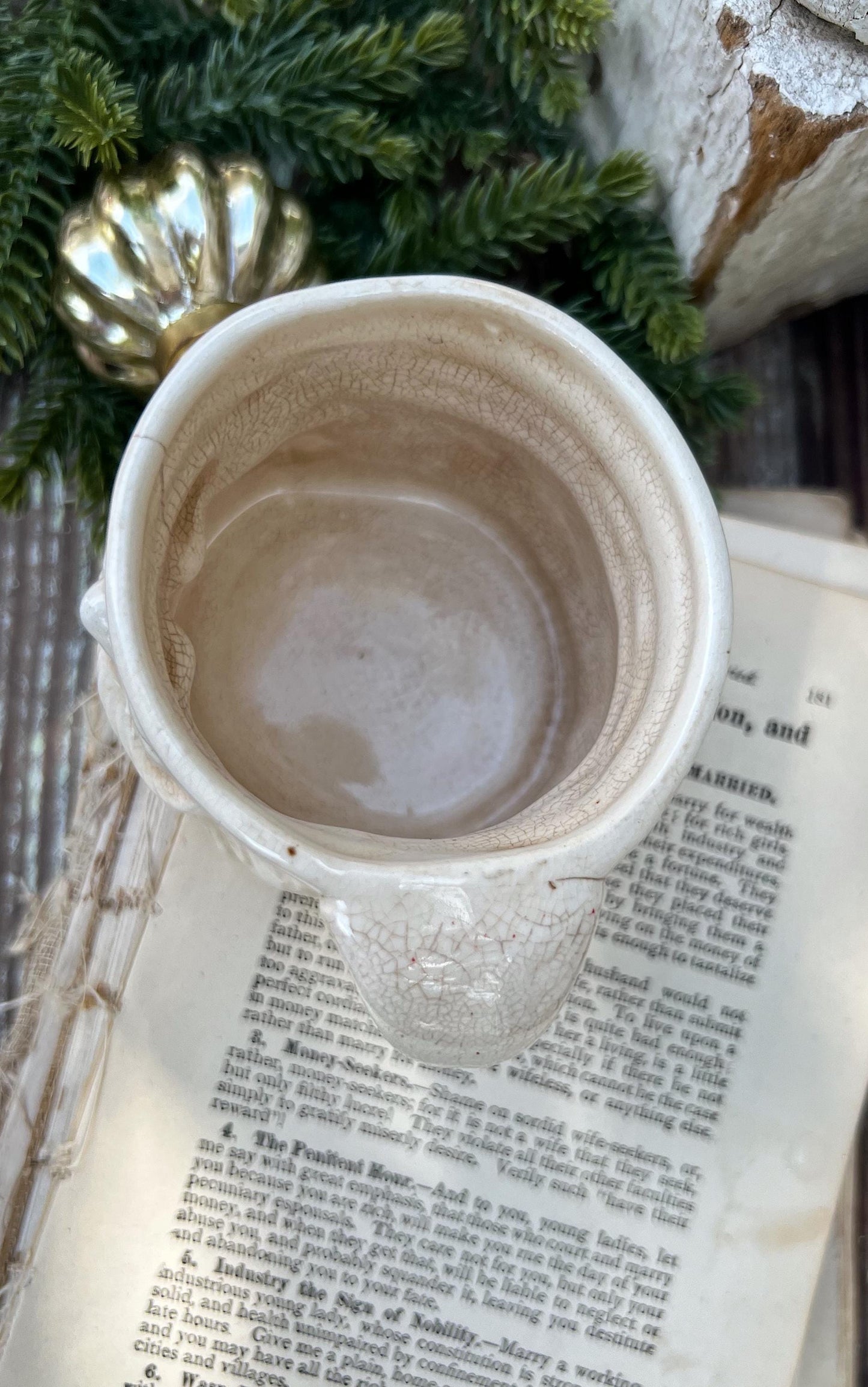 Vintage Ironstone Santa Claus Cup Mug FULL SIZE Creamy White Santa Farmhouse Christmas Decor RARE Japan Crazing Grungy Heavily Crazed