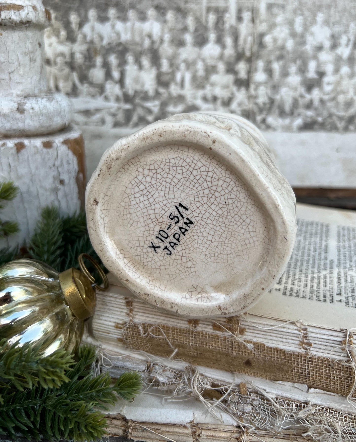 Vintage Ironstone Santa Claus Cup Mug FULL SIZE Creamy White Santa Farmhouse Christmas Decor RARE Japan Crazing Grungy Heavily Crazed