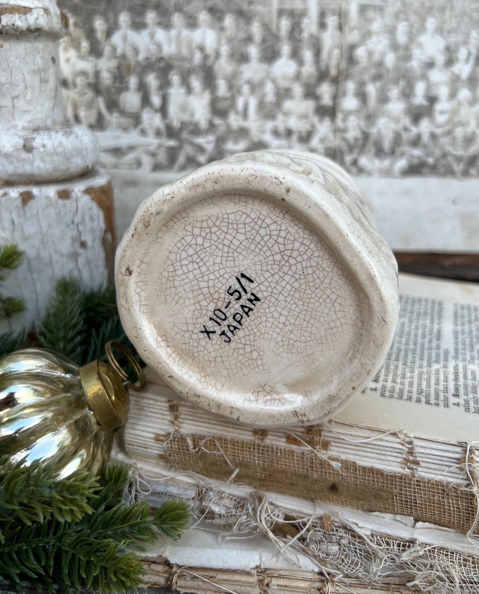 Vintage Ironstone Santa Claus Cup Mug FULL SIZE Creamy White Santa Farmhouse Christmas Decor RARE Japan Crazing Grungy Heavily Crazed