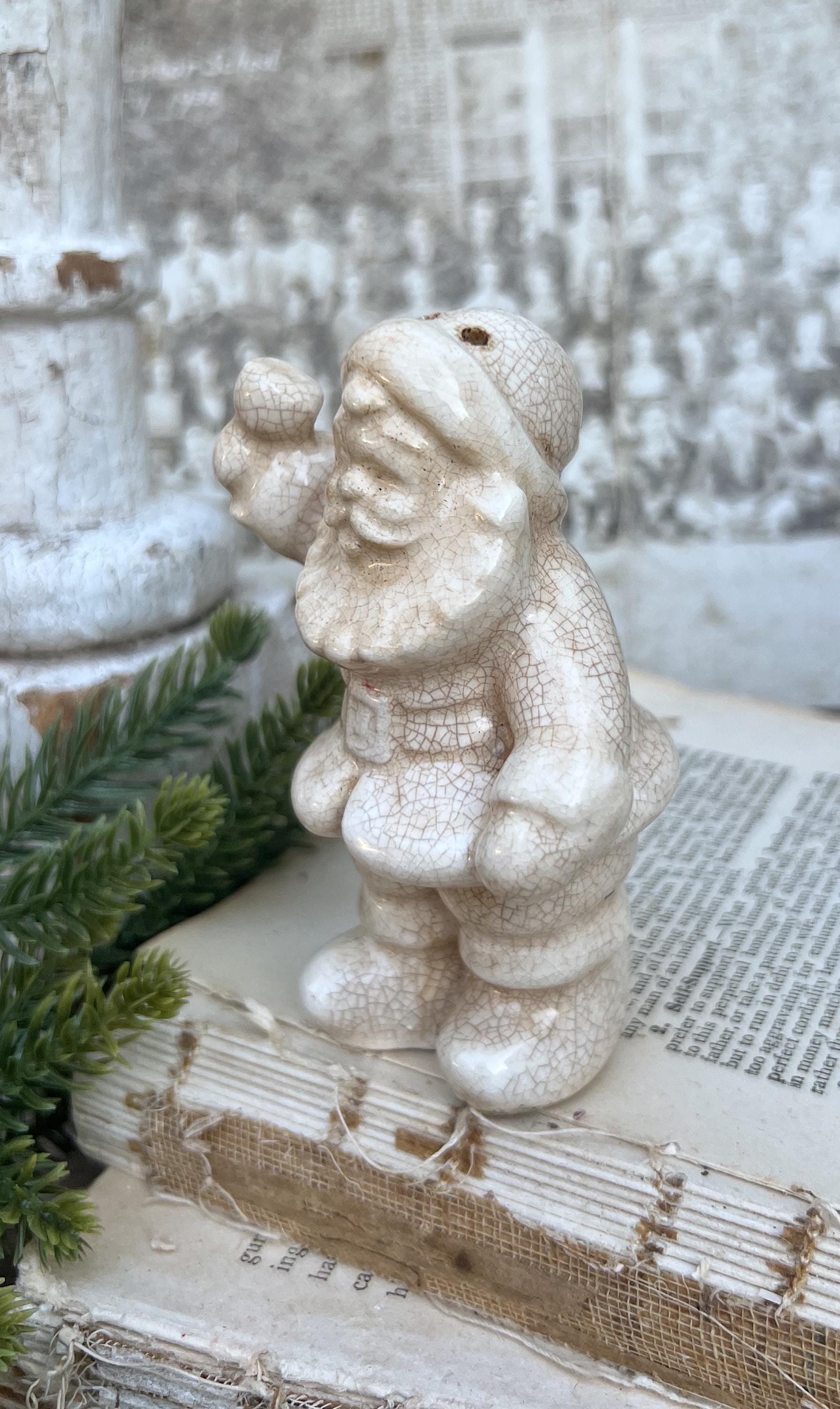 Vintage Ironstone Santa Claus Salt Shaker Creamy WHITE Farmhouse Christmas Decor Bell Stained Crazing