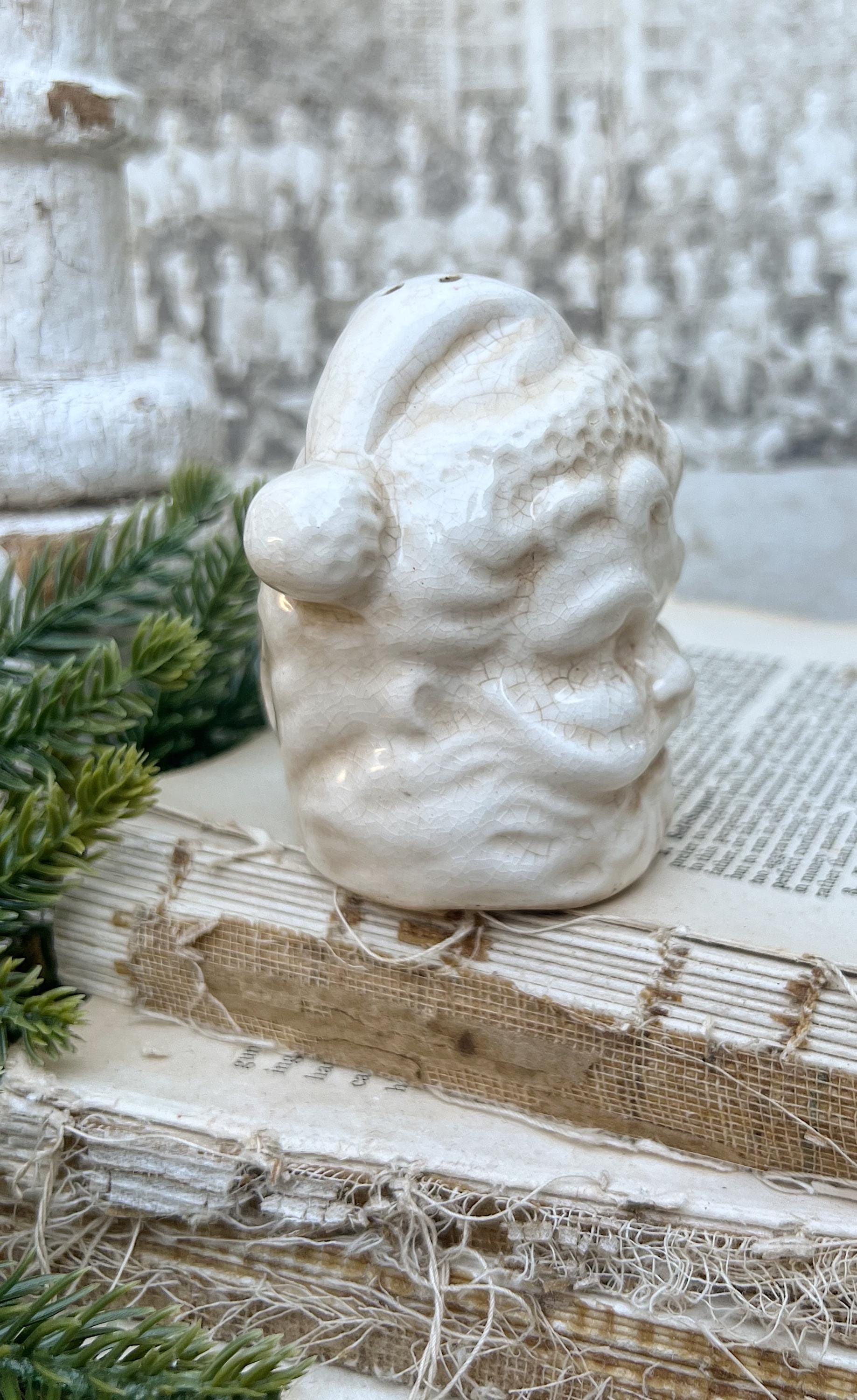 Vintage Ironstone Santa Claus Salt Shaker Creamy WHITE Crazed Stained Farmhouse Christmas Decor