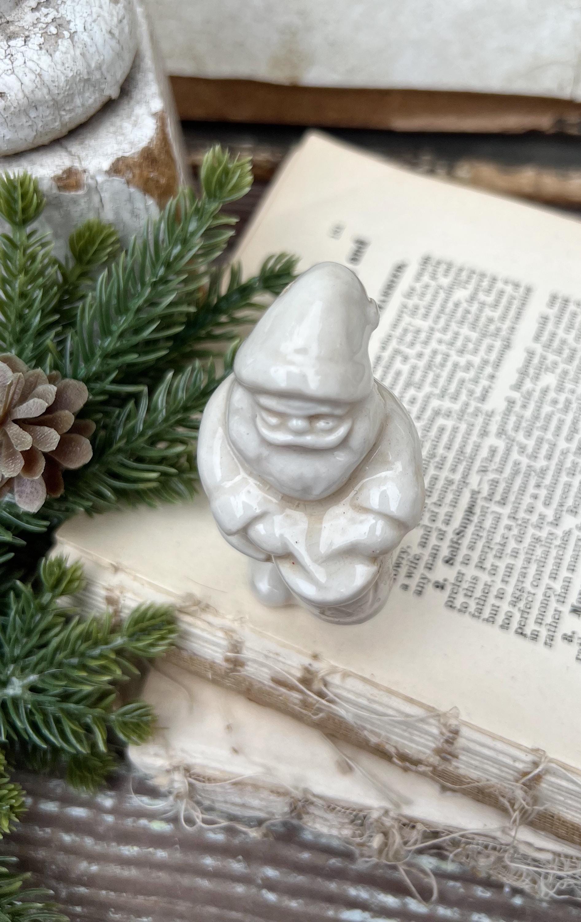 Vintage Ironstone Santa Claus Salt Shaker DRUM Creamy WHITE Farmhouse Christmas Decor Stained Crazing