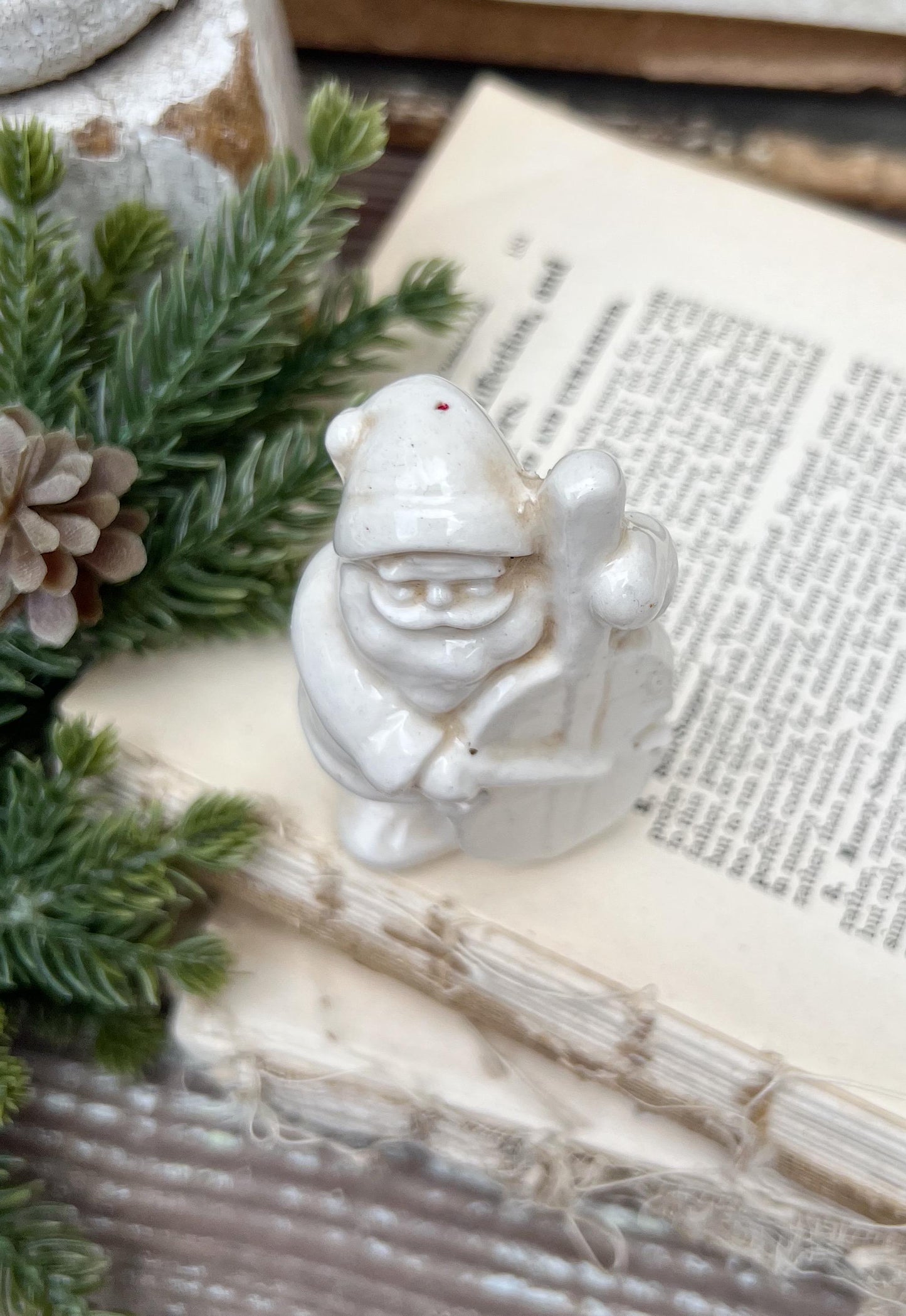 Vintage Ironstone Santa Claus Salt Shaker Creamy WHITE Farmhouse Christmas Decor BASE Stained Crazing