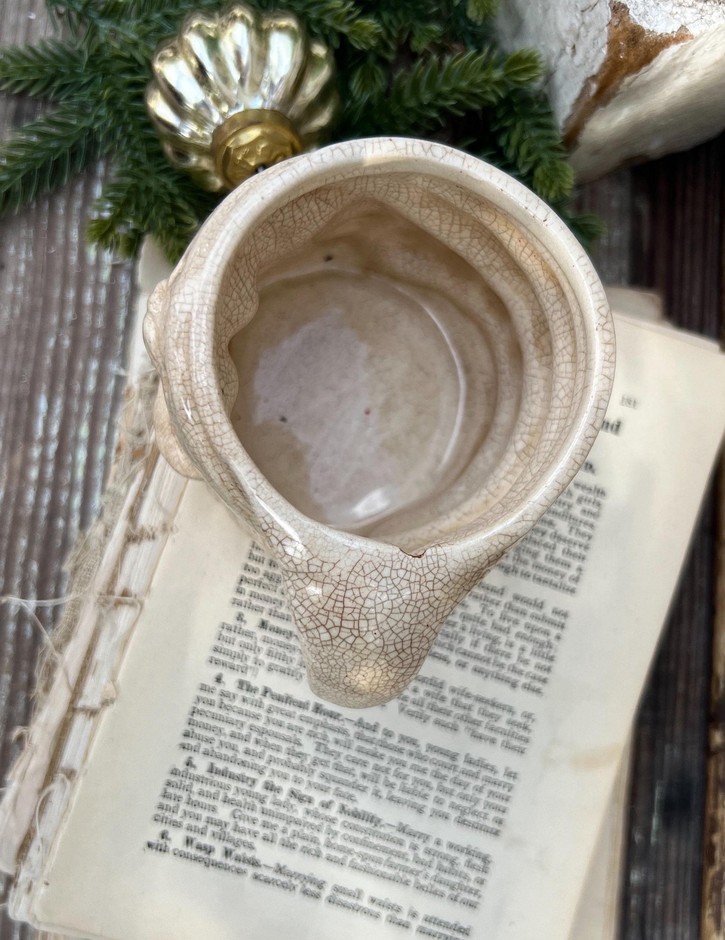 Vintage Ironstone Santa Claus Cup Mug FULL SIZE Creamy White Santa Farmhouse Christmas Decor RARE Japan Crazing Grungy Crazed