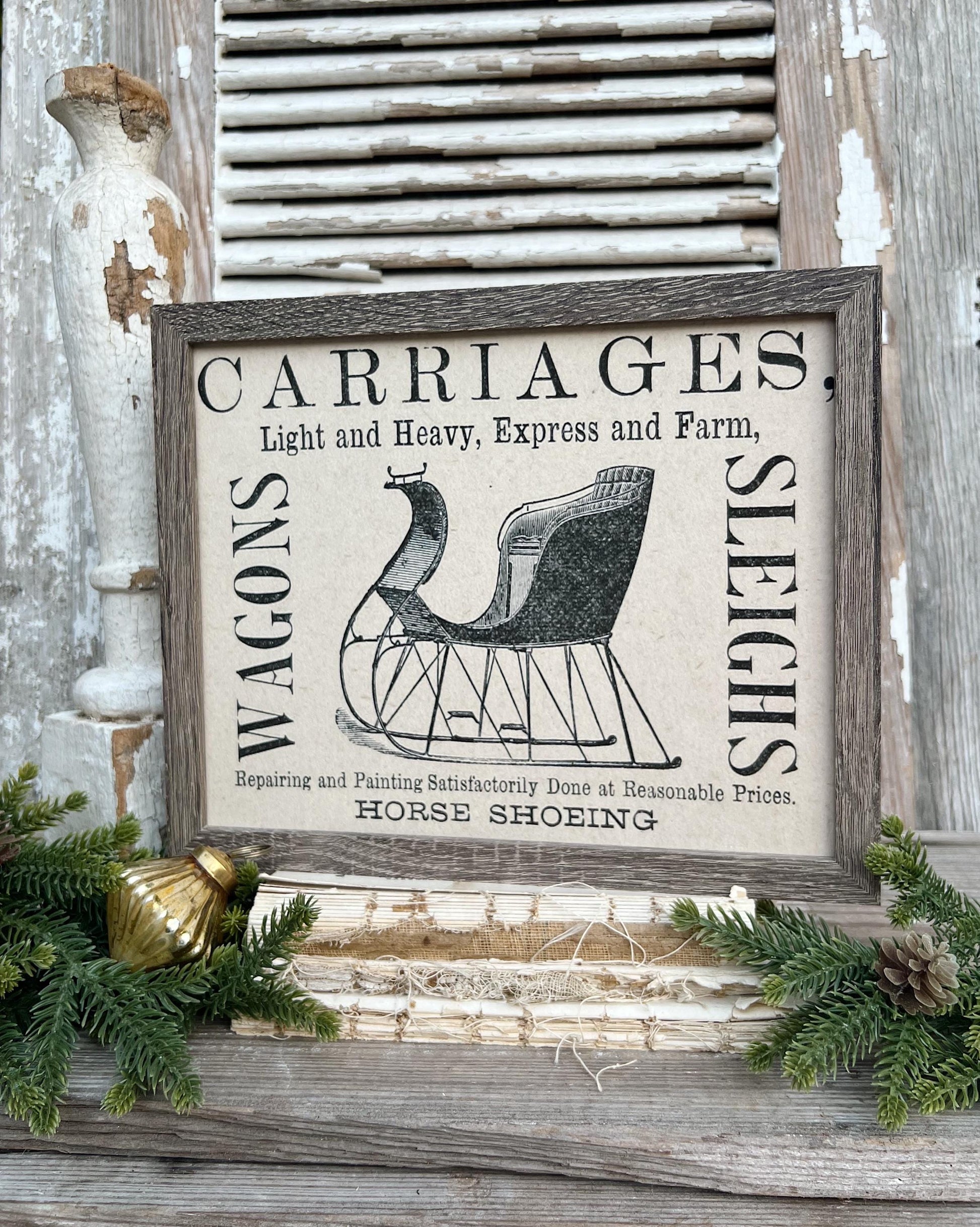 Christmas CARRIAGES SLEIGHS WAGONS Wood Sign Vintage Christmas Farmhouse Decor Advertisment Wall Art Print Primitive