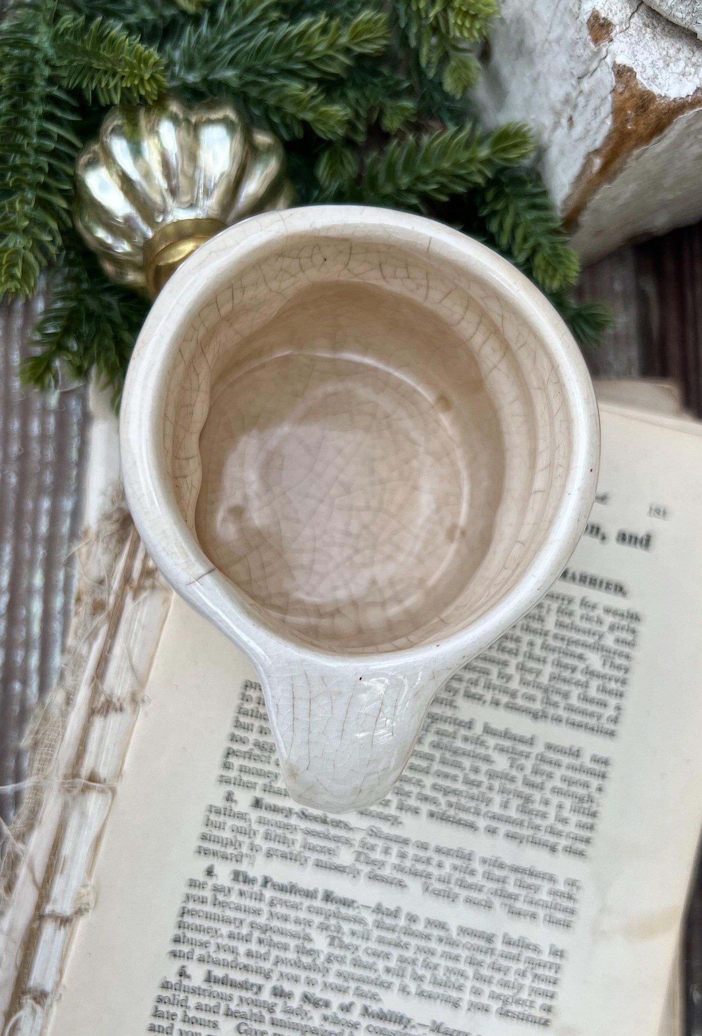 Vintage Ironstone Santa Claus Cup Mug FULL SIZE Creamy White Santa Farmhouse Christmas Decor RARE Japan Crazing Grungy Crazed