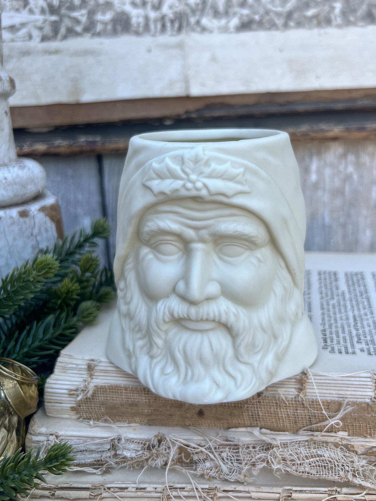 Vintage Santa Claus Face Planter Candle Holder LEFTON Creamy White Santa Farmhouse Christmas Decor