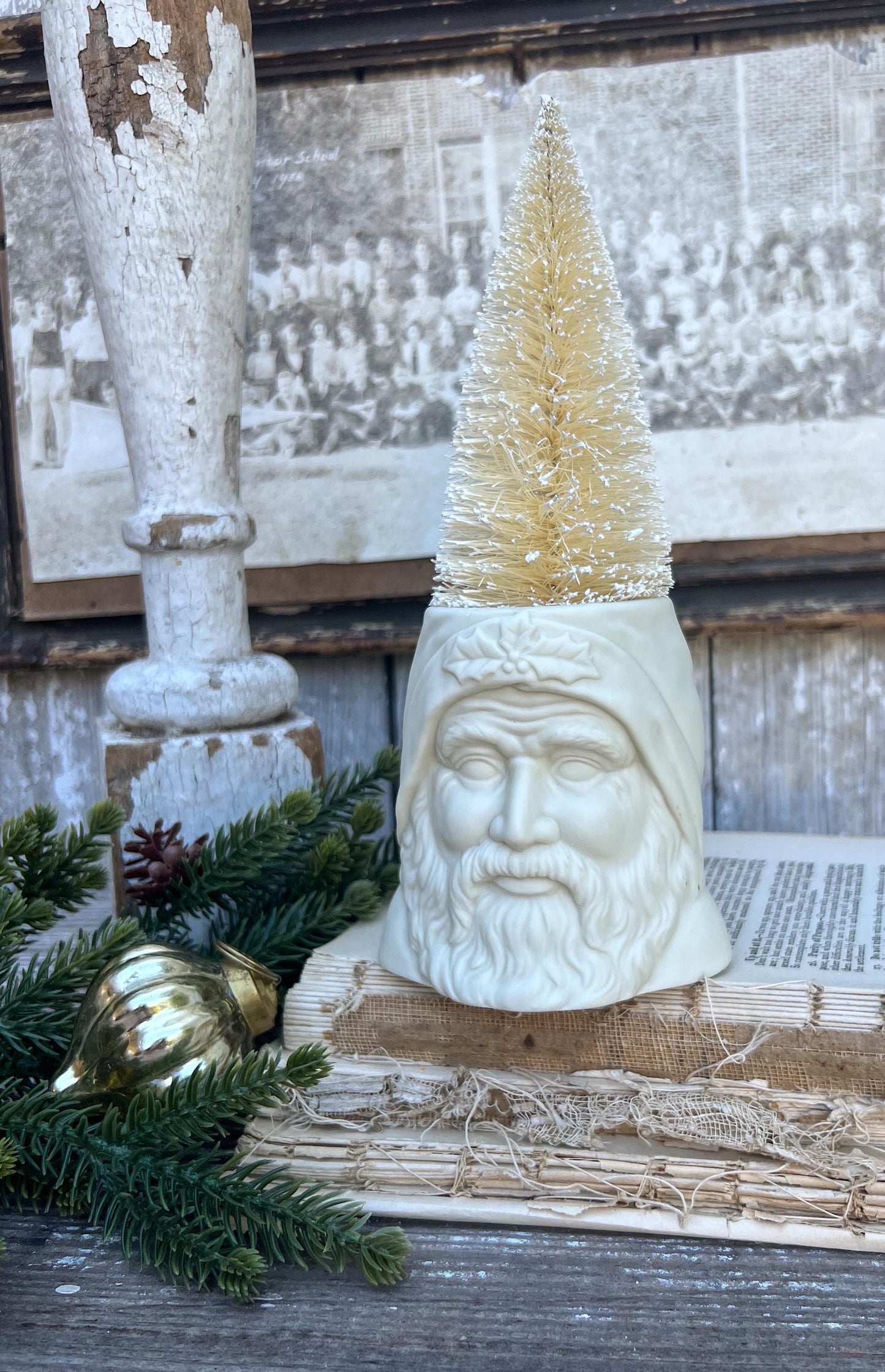 Vintage Santa Claus Face Planter Candle Holder LEFTON Creamy White Santa Farmhouse Christmas Decor