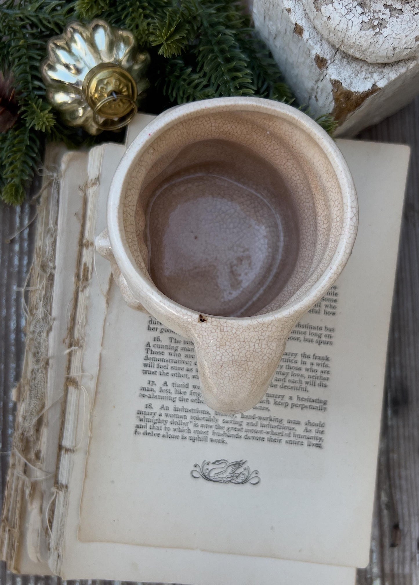 Vintage Ironstone Santa Claus Cup Mug FULL SIZE Creamy White Santa Farmhouse Christmas Decor RARE Japan Crazing Grungy Crazed