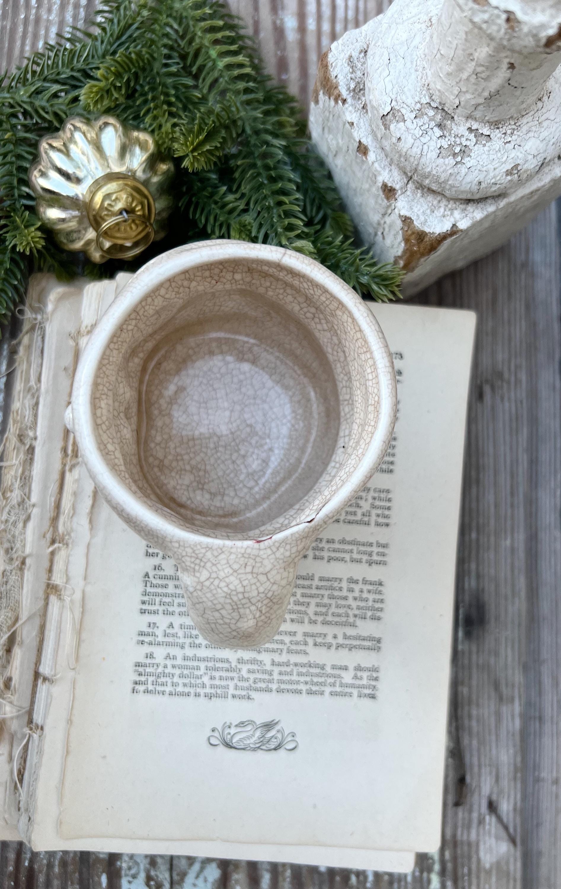 Vintage Ironstone Santa Claus Cup Mug FULL SIZE Creamy White Santa Farmhouse Christmas Decor RARE Japan Crazing Grungy Crazed