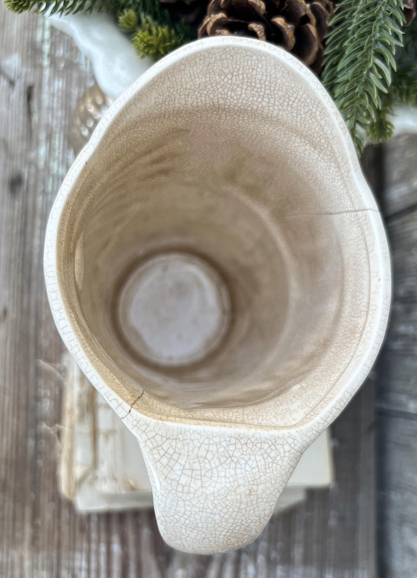 Vintage HOLT HOWARD 1959 Ironstone Santa Claus PITCHER Creamy White Santa Face Farmhouse Christmas Decor Rare Crazing Stained Large