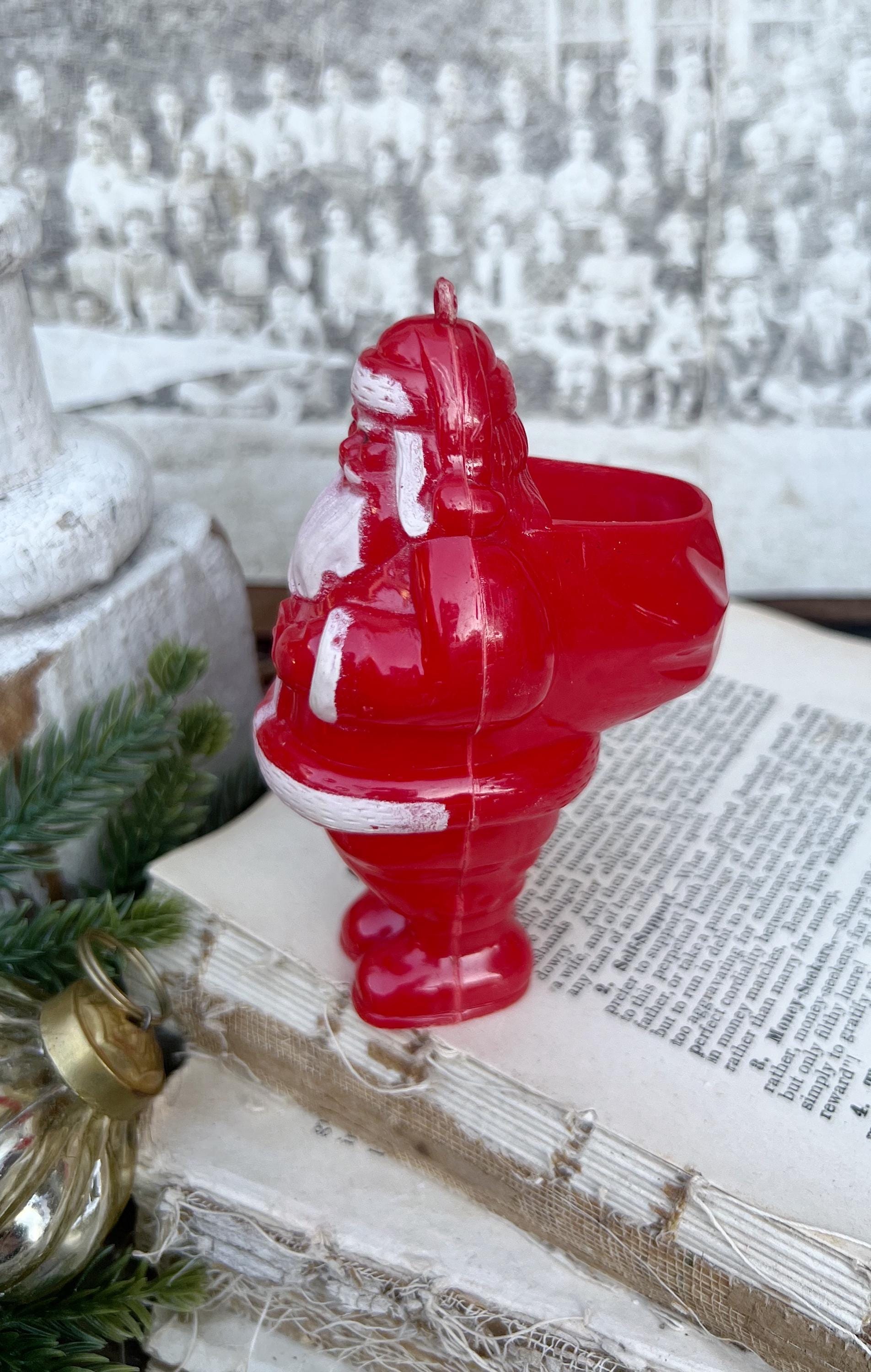 Vintage Santa Claus Candy Holder Dispenser Fillable Treat RED Farmhouse Christmas Retro Decor MCM Plastic