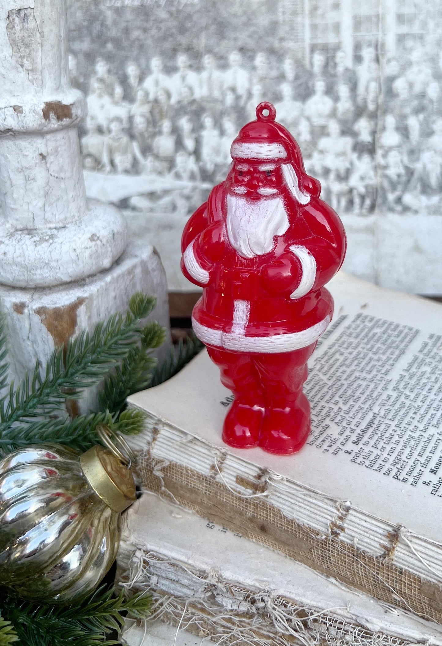 Vintage Santa Claus Candy Holder Dispenser Fillable Treat RED Farmhouse Christmas Retro Decor MCM Plastic