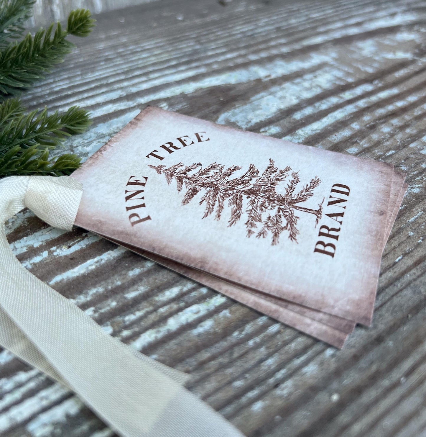 Christmas Vintage Gift Tags PINE TREE BRAND Farmhouse Christmas Decor Card French Shabby Gift Wrap