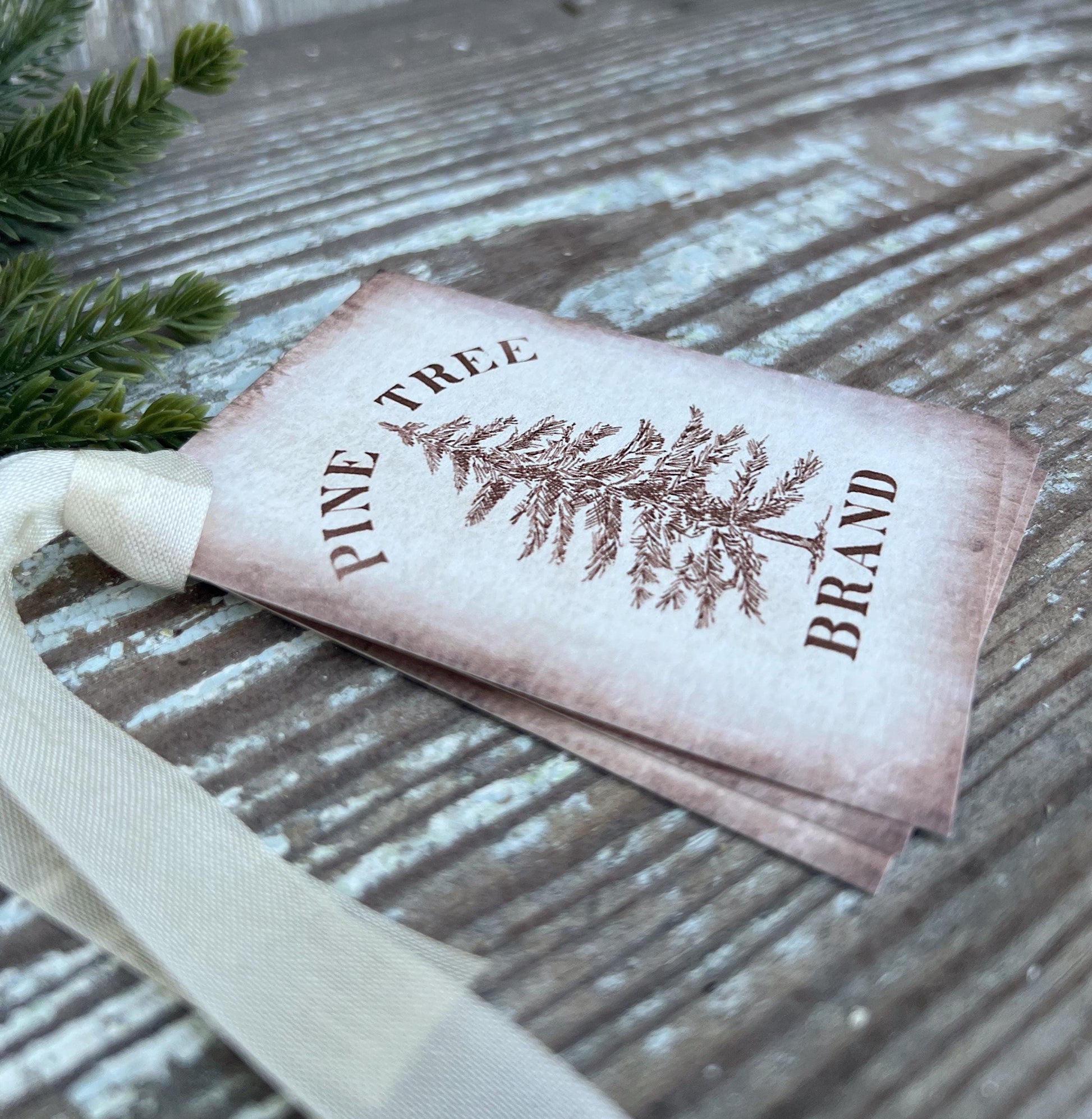 Christmas Vintage Gift Tags PINE TREE BRAND Farmhouse Christmas Decor Card French Shabby Gift Wrap