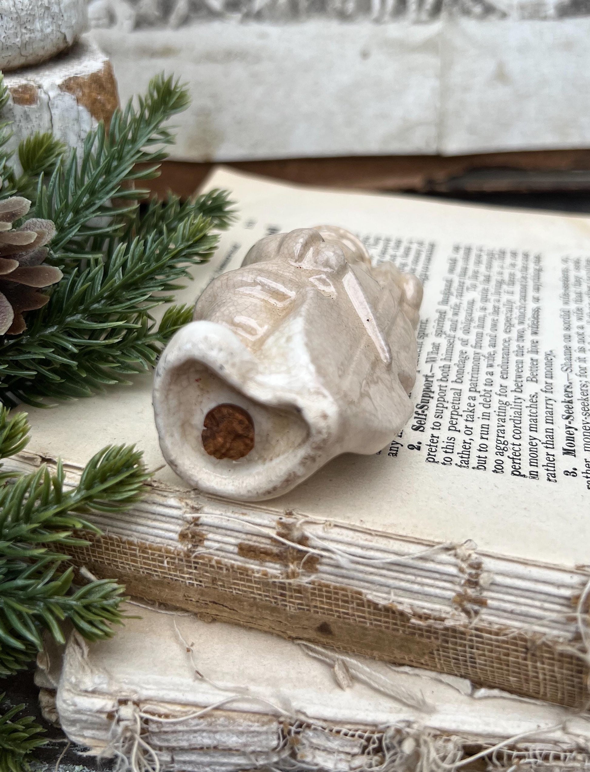 Vintage Ironstone Santa Claus Salt Shaker Creamy WHITE Farmhouse Christmas Decor BASE Stained Crazing