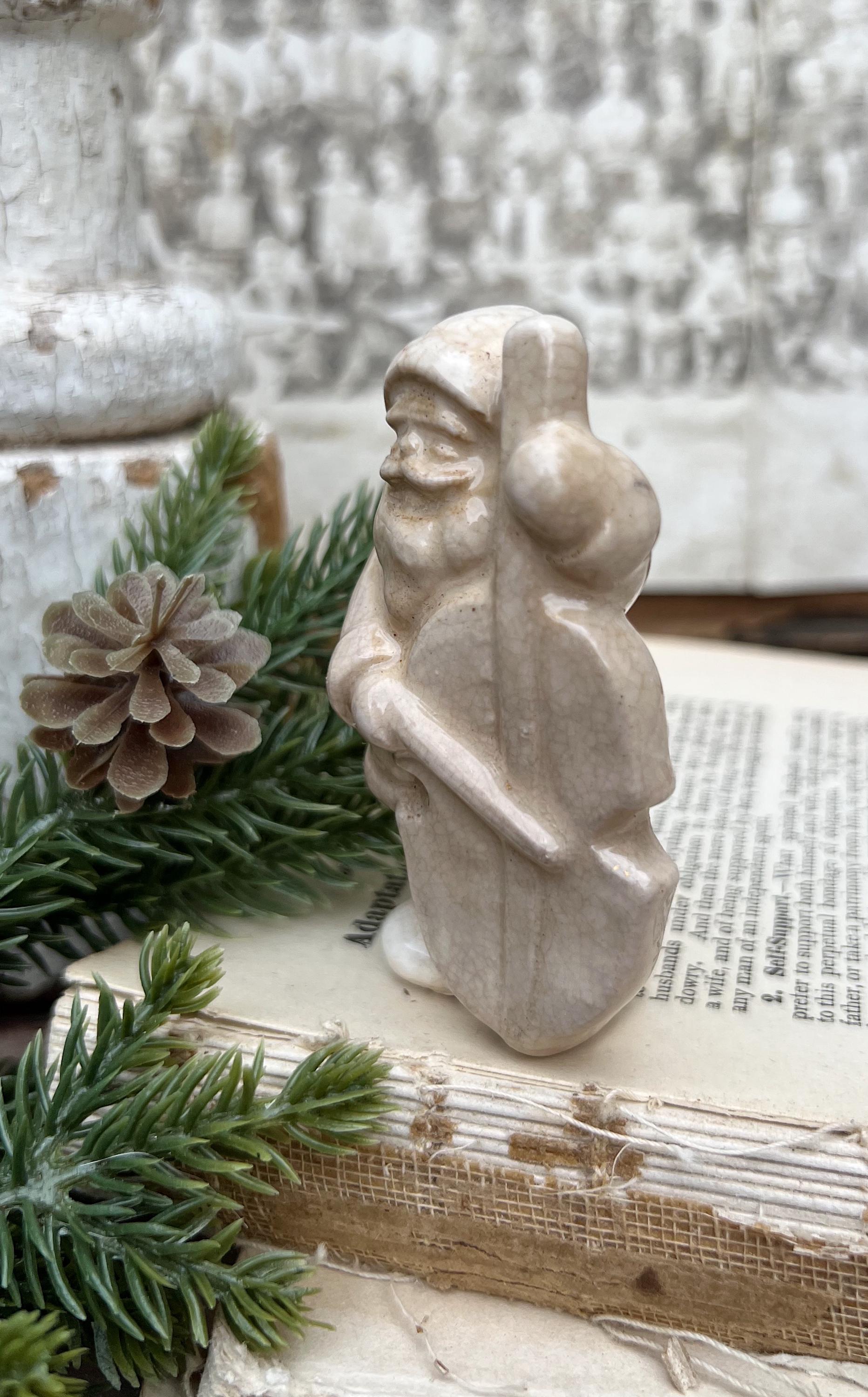 Vintage Ironstone Santa Claus Salt Shaker Creamy WHITE Farmhouse Christmas Decor BASE Stained Crazing