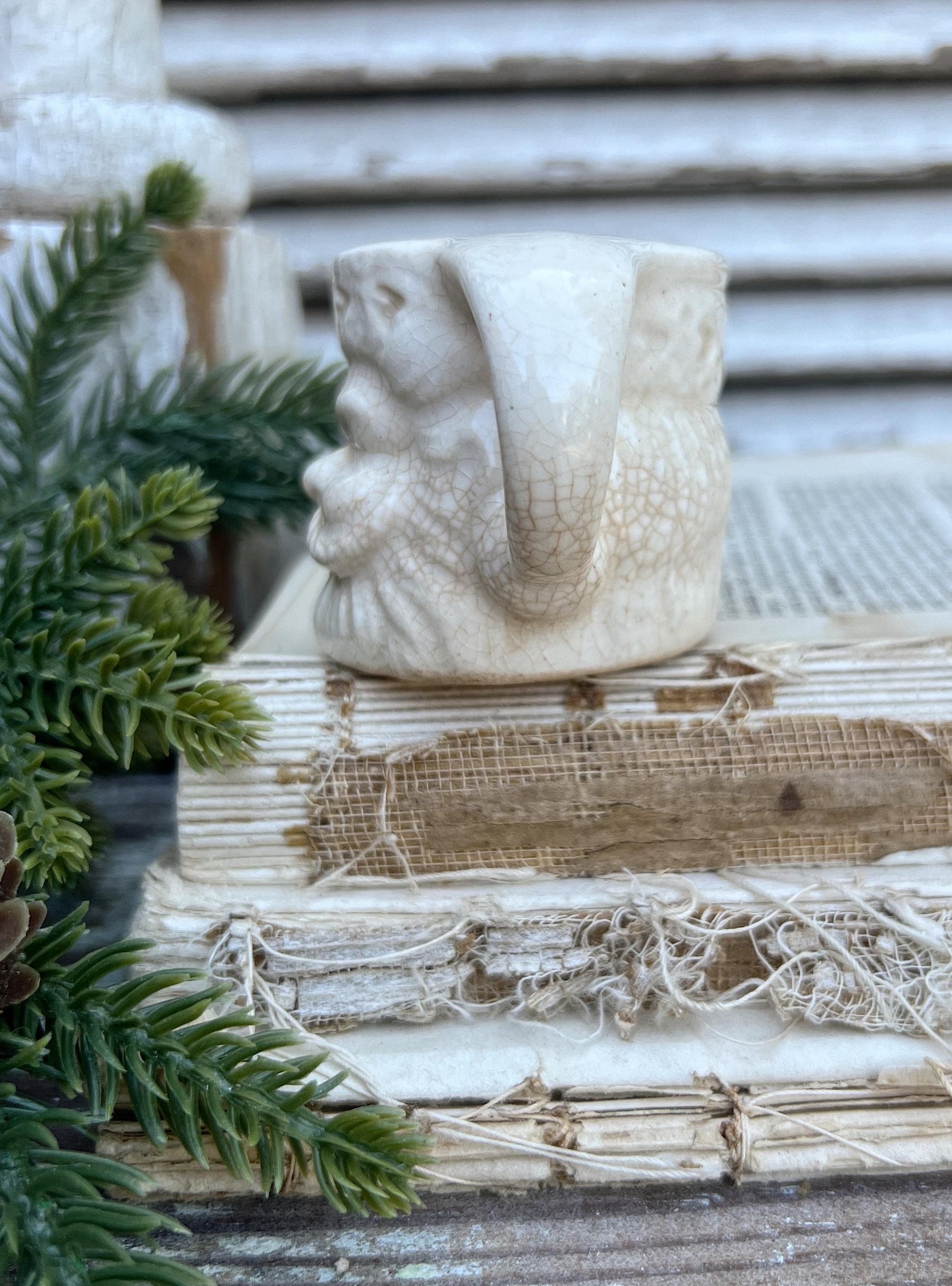 Vintage Ironstone Santa Claus Cup Mini Mug Santa Crazed Stained WHITE Farmhouse Christmas Decor JAPAN