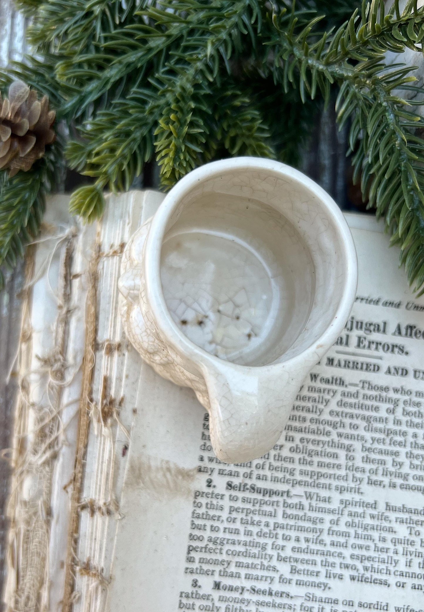 Vintage Ironstone Santa Claus Cup Mini Mug Santa Crazed Stained WHITE Farmhouse Christmas Decor JAPAN