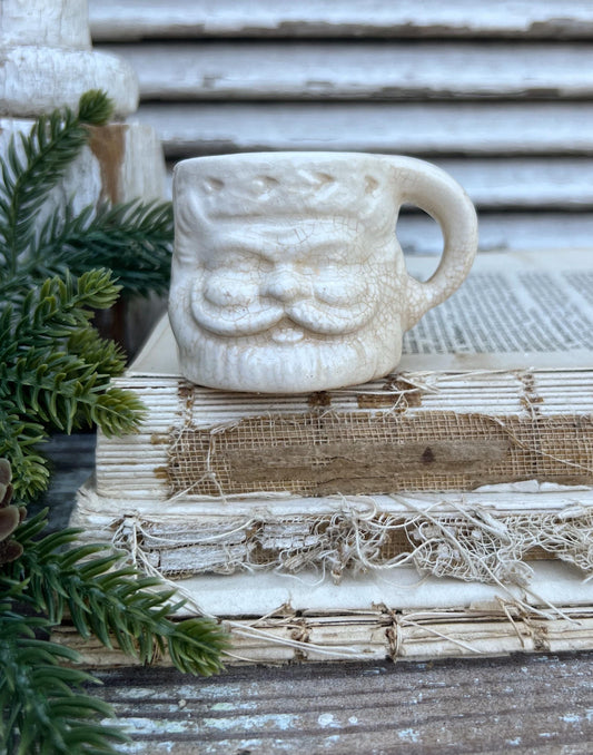 Vintage Ironstone Santa Claus Cup Mini Mug Santa Crazed Stained WHITE Farmhouse Christmas Decor JAPAN